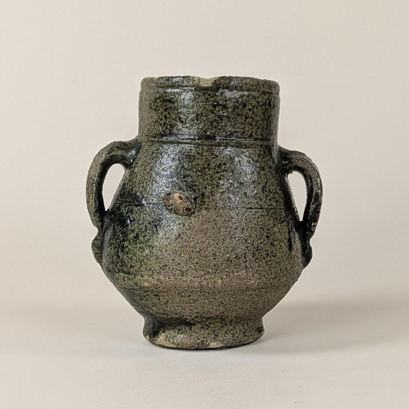 Antique 18th Century French Pot Stoneware Resin Jar Rustic Provincial Pottery Twin Handled Primitive Vessel For Wabi Sabi Farmhouse Decor