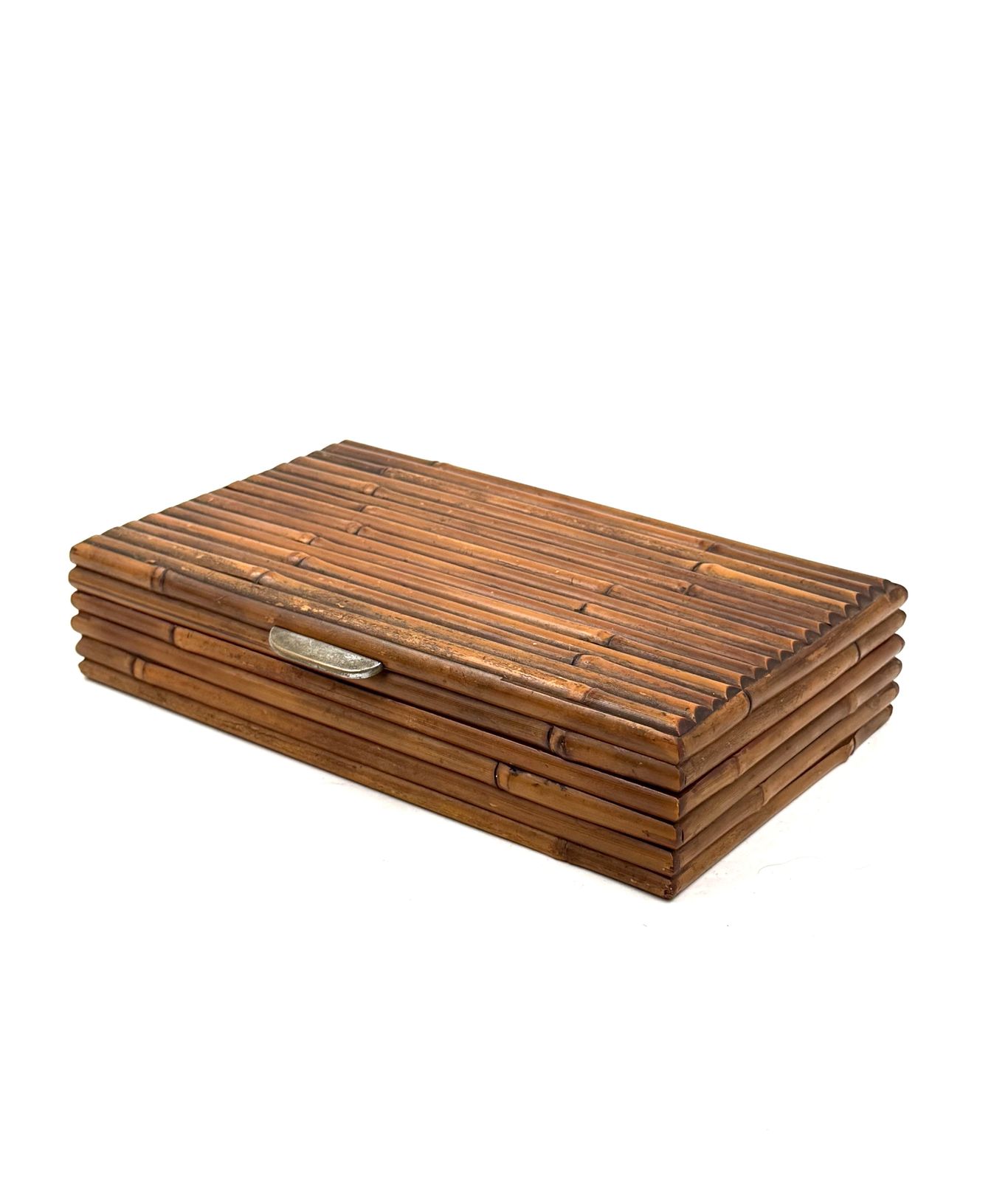 Hollywood Regency Grissinato Bamboo Jewelry Box Gabriella Crespi Style, Rcm Italy 1970 photo vintage