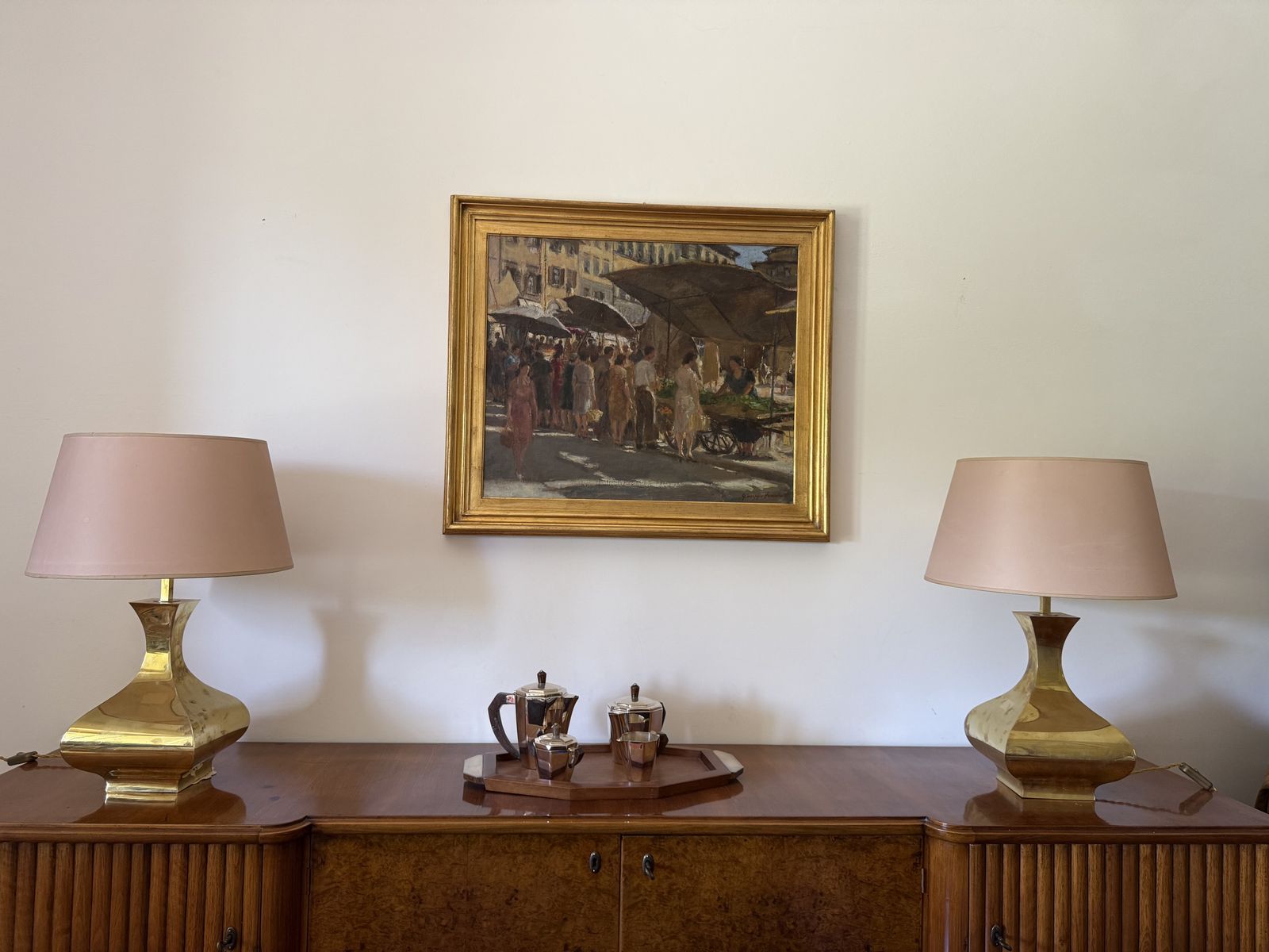 Hollywood Regency Set Of 2 Brass Table Lamps Mod. Piramide, High Society Italy 1970s photo furniture