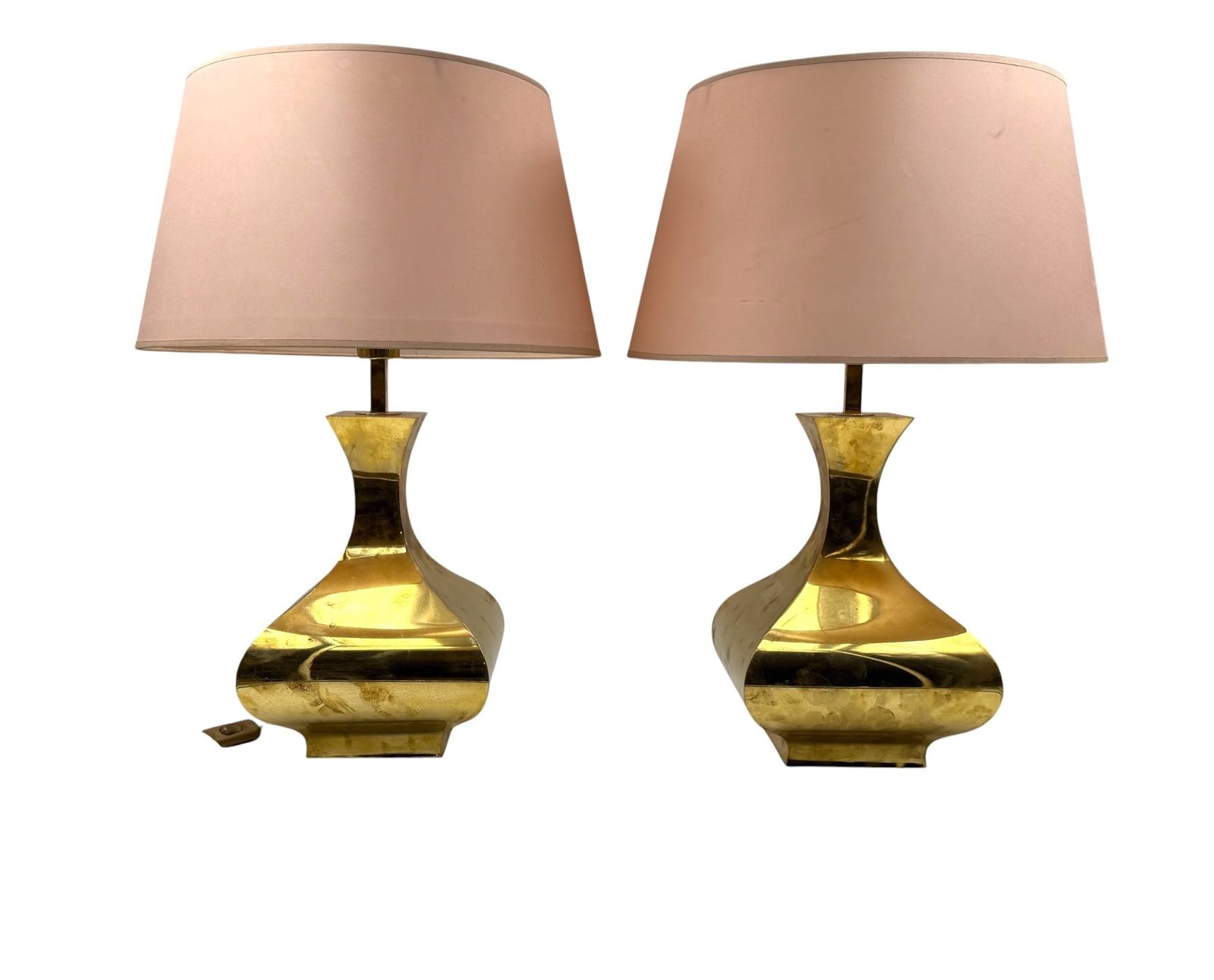 Hollywood Regency Set Of 2 Brass Table Lamps Mod. Piramide, High Society Italy 1970s photo vintage