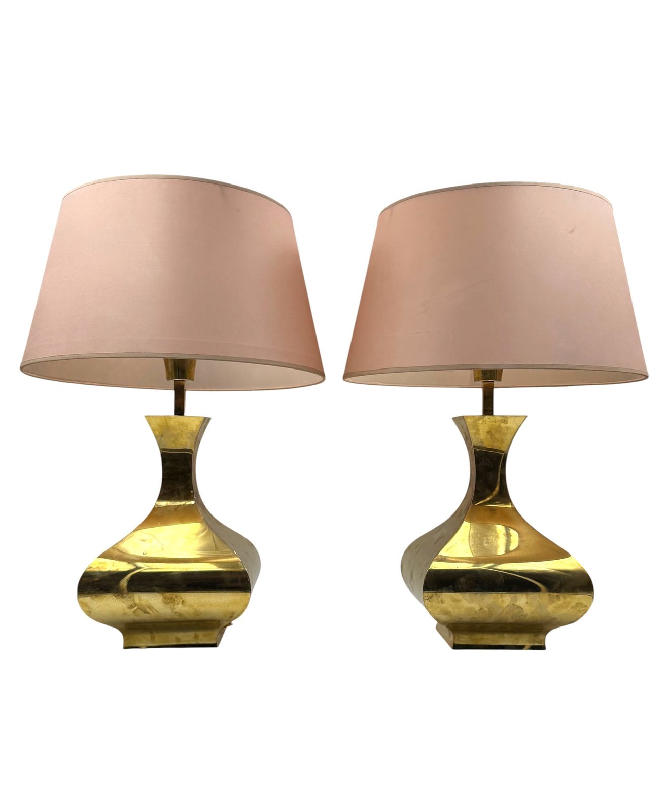 photo furniture Hollywood Regency Set Of 2 Brass Table Lamps Mod. Piramide, High Society Italy 1970s