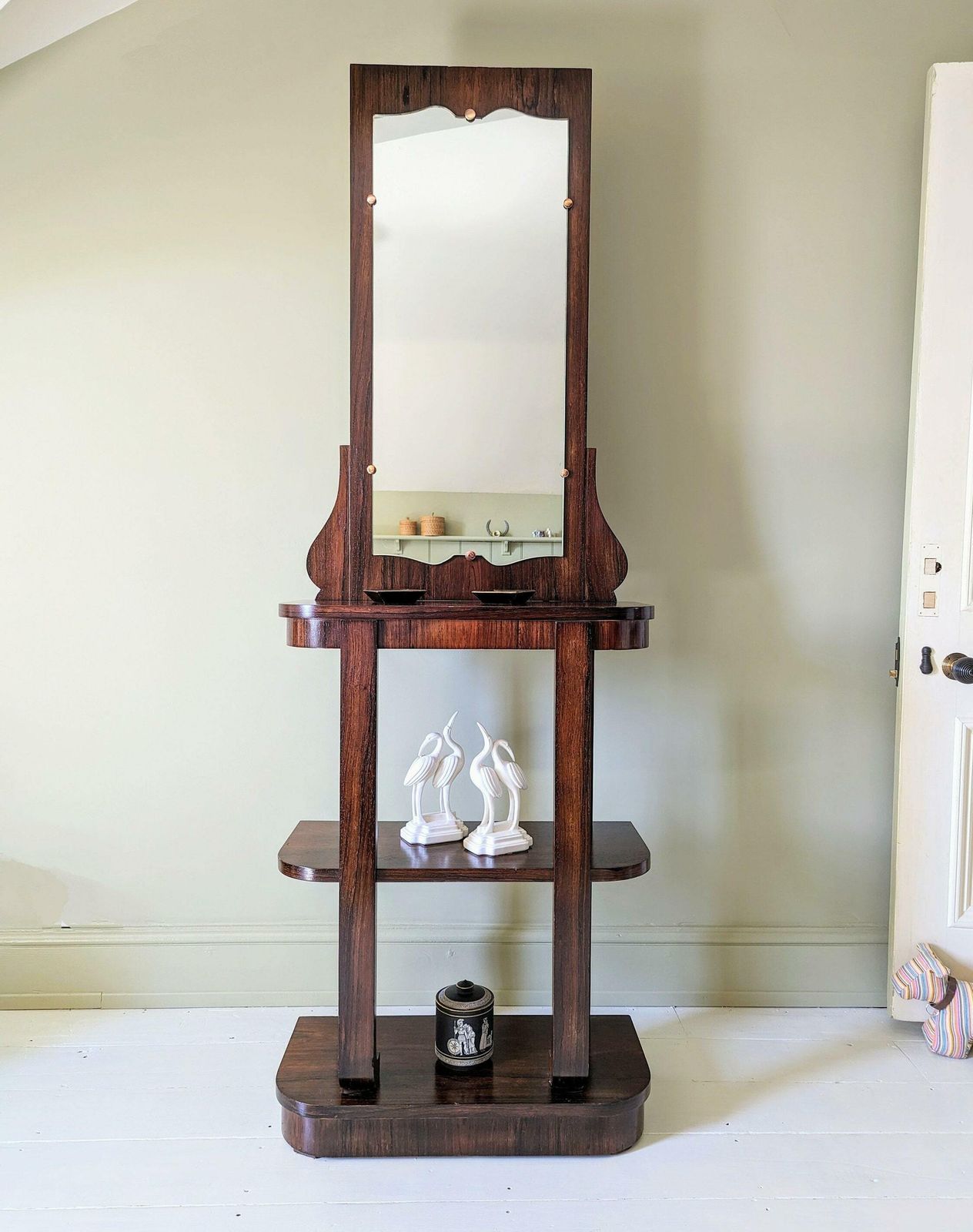 A Vintage French Art Deco Rosewood Console Table With Mirror C1930s