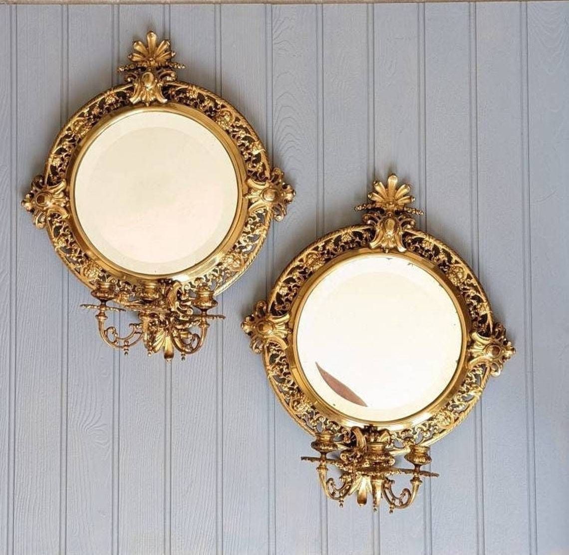 A Pair Of Antique Swedish Gilt Brass Mirror Sconces Or Girandoles C1890