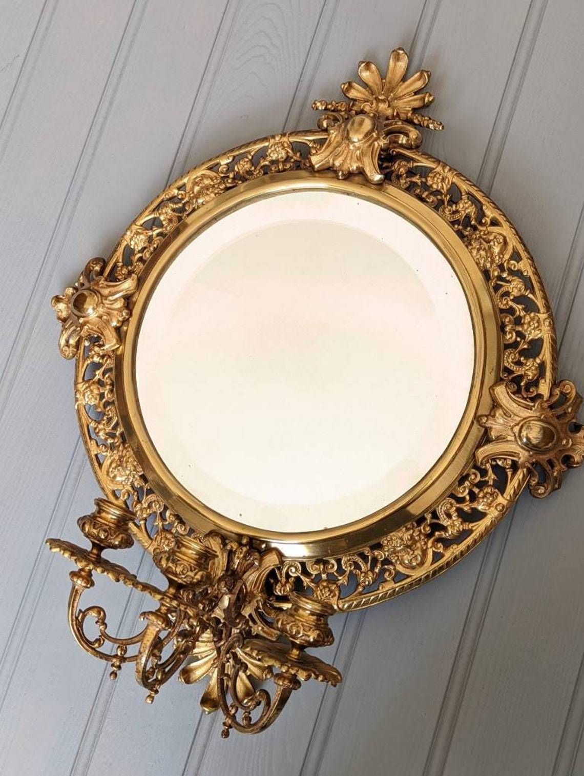 A Pair Of Antique Swedish Gilt Brass Mirror Sconces Or Girandoles C1890 photo Home Decor