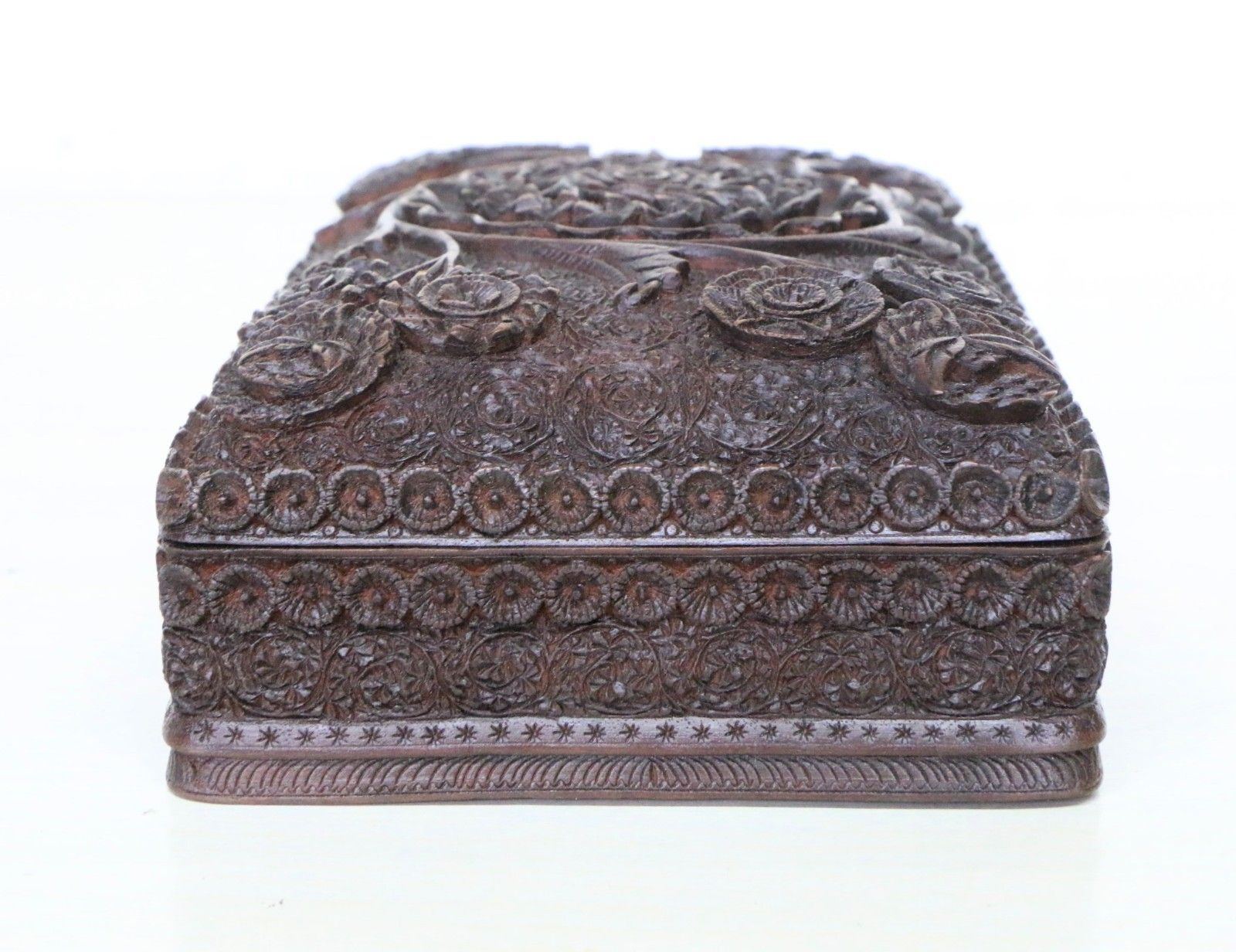 Antique And Outstanding Kashmiri Carved Wooden Box Early 20th C. photo for sale