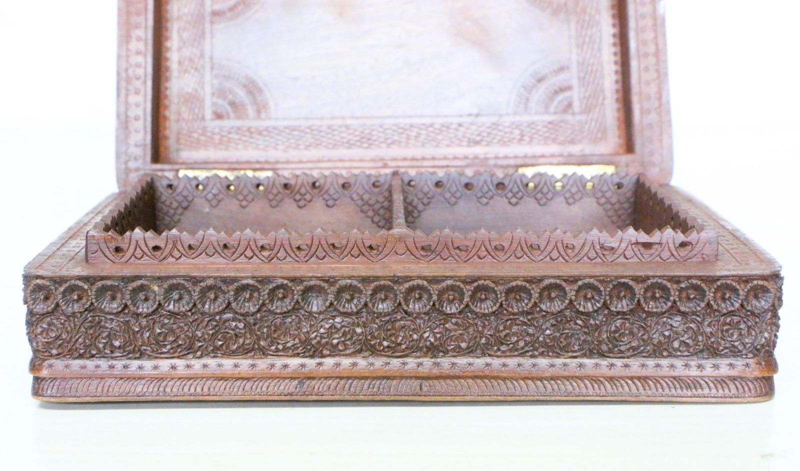 photo furniture Antique And Outstanding Kashmiri Carved Wooden Box Early 20th C.
