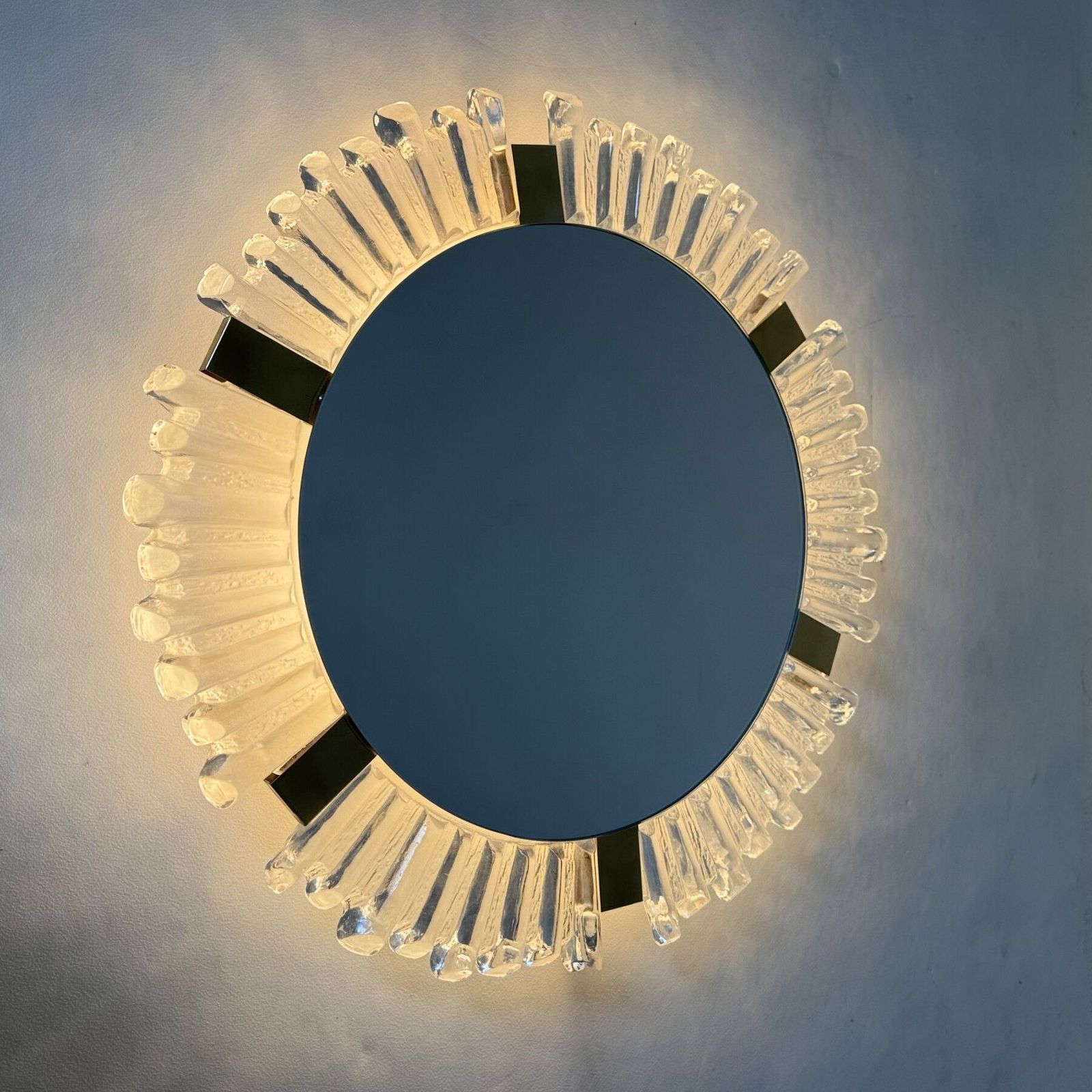 Murano Ice Glass & Brass Backlit Mirror Attributed To J. T. Kalmar For Kalmar, Austria, 1960s photo 1604.0