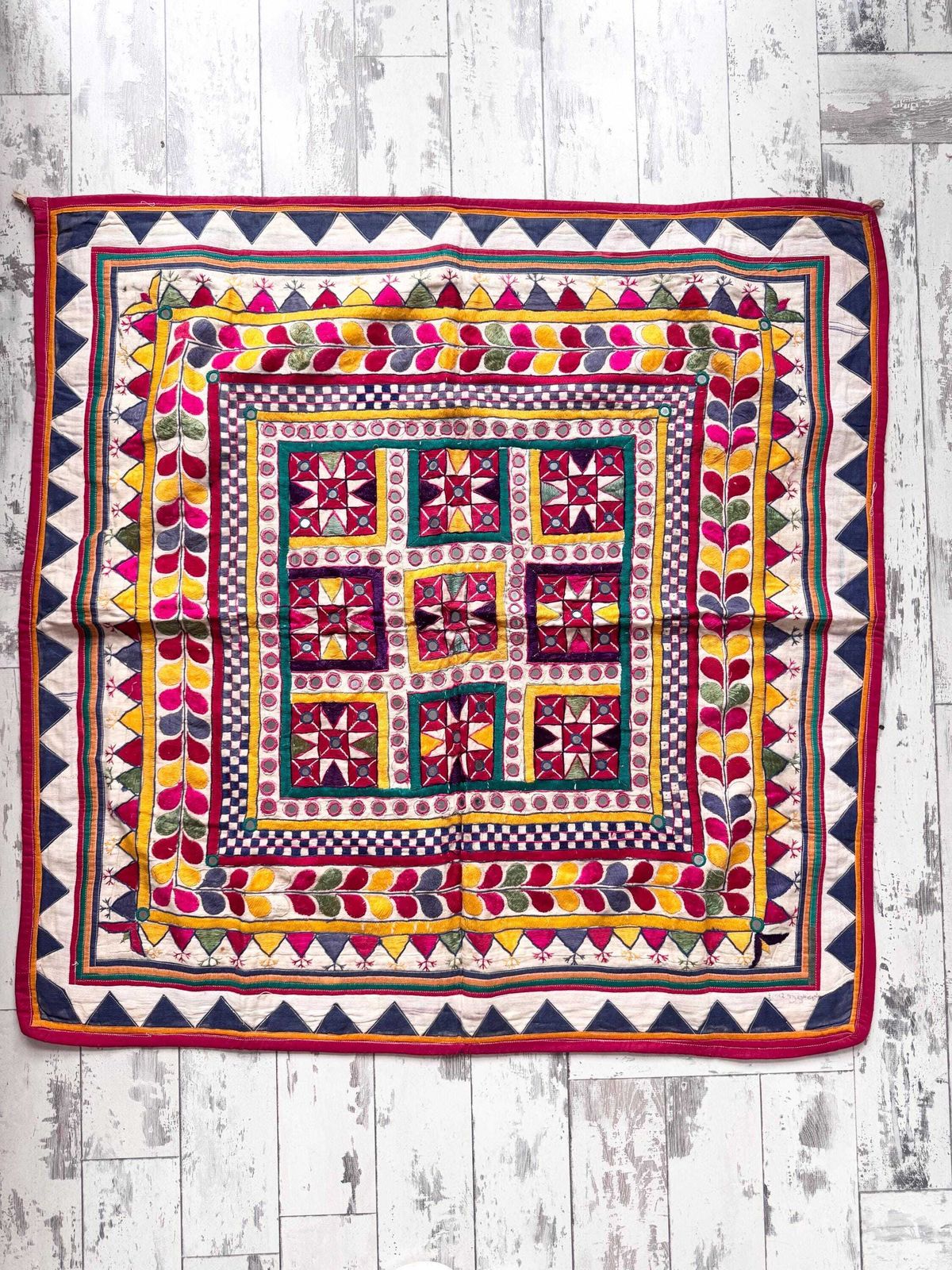 Vintage Indian Wall Hanging, Gujarati Handmade Fabric Wall Decor 86cm X 89cm