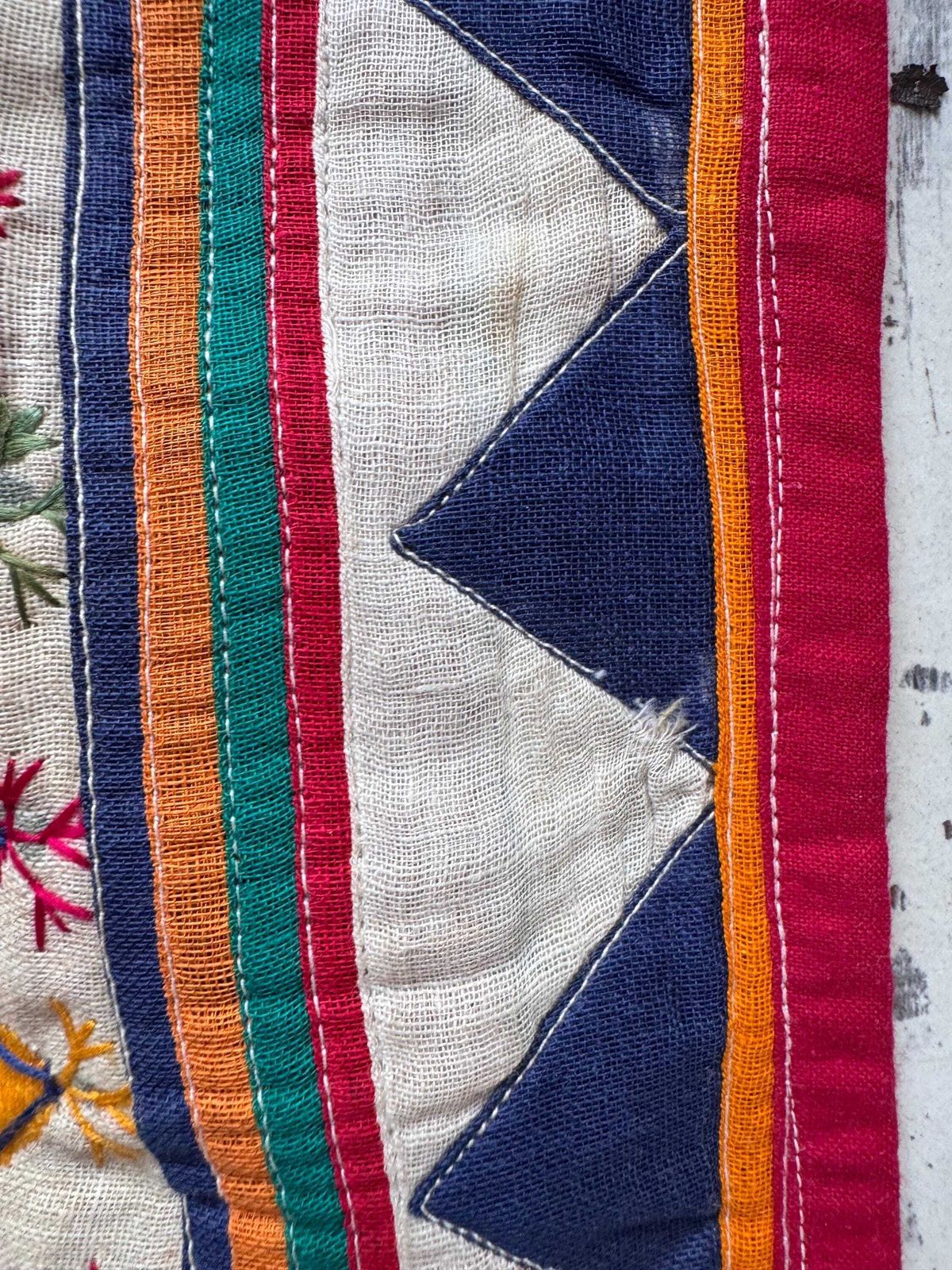 Vintage Indian Wall Hanging, Gujarati Handmade Fabric Wall Decor 86cm X 89cm photo Art