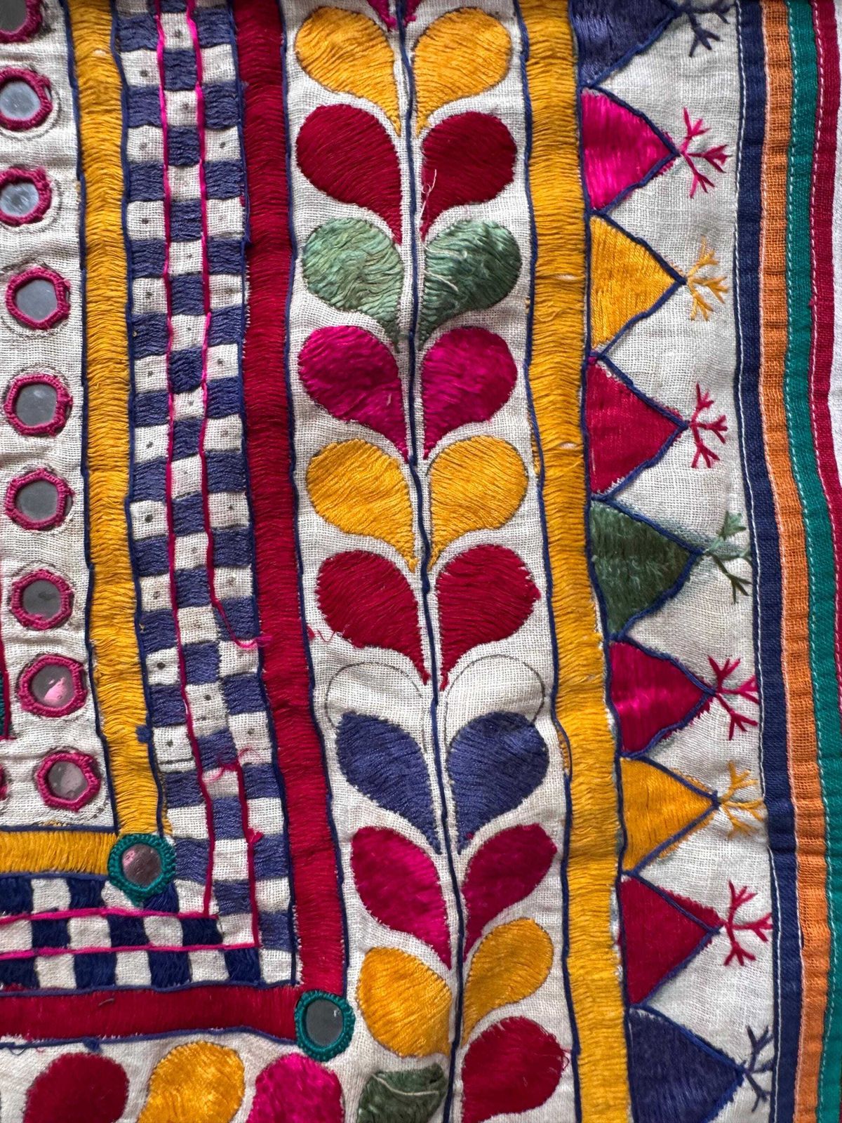 Vintage Indian Wall Hanging, Gujarati Handmade Fabric Wall Decor 86cm X 89cm photo 80.0