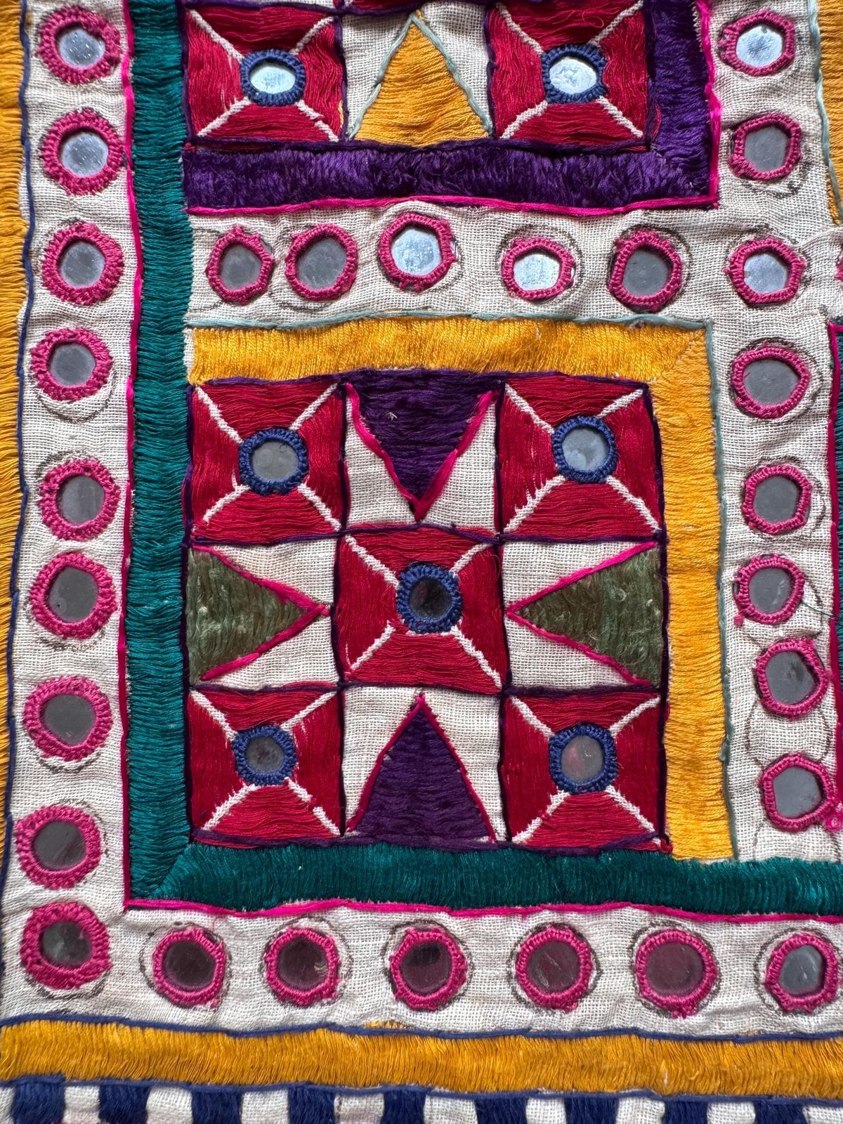 Vintage Indian Wall Hanging, Gujarati Handmade Fabric Wall Decor 86cm X 89cm photo vintage