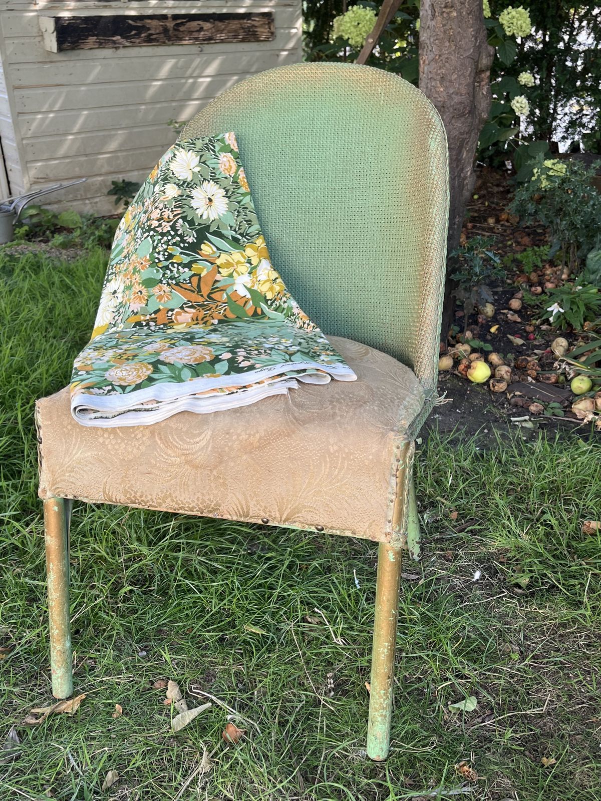 Vintage William Morris Co ‘Sirrom’ Flat Weave Chair In Pea Green & Vintage Sanderson Seat Fabric photo furniture
