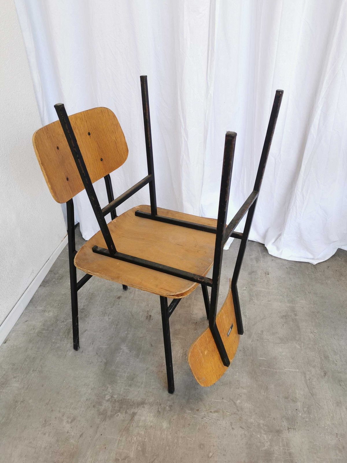 1 Of 7 Vintage School Chairs By Stol Kamnik / 1970s Yugoslavia / Mid Century Wooden And Metal Chairs / Retro Industrial Seating photo buy