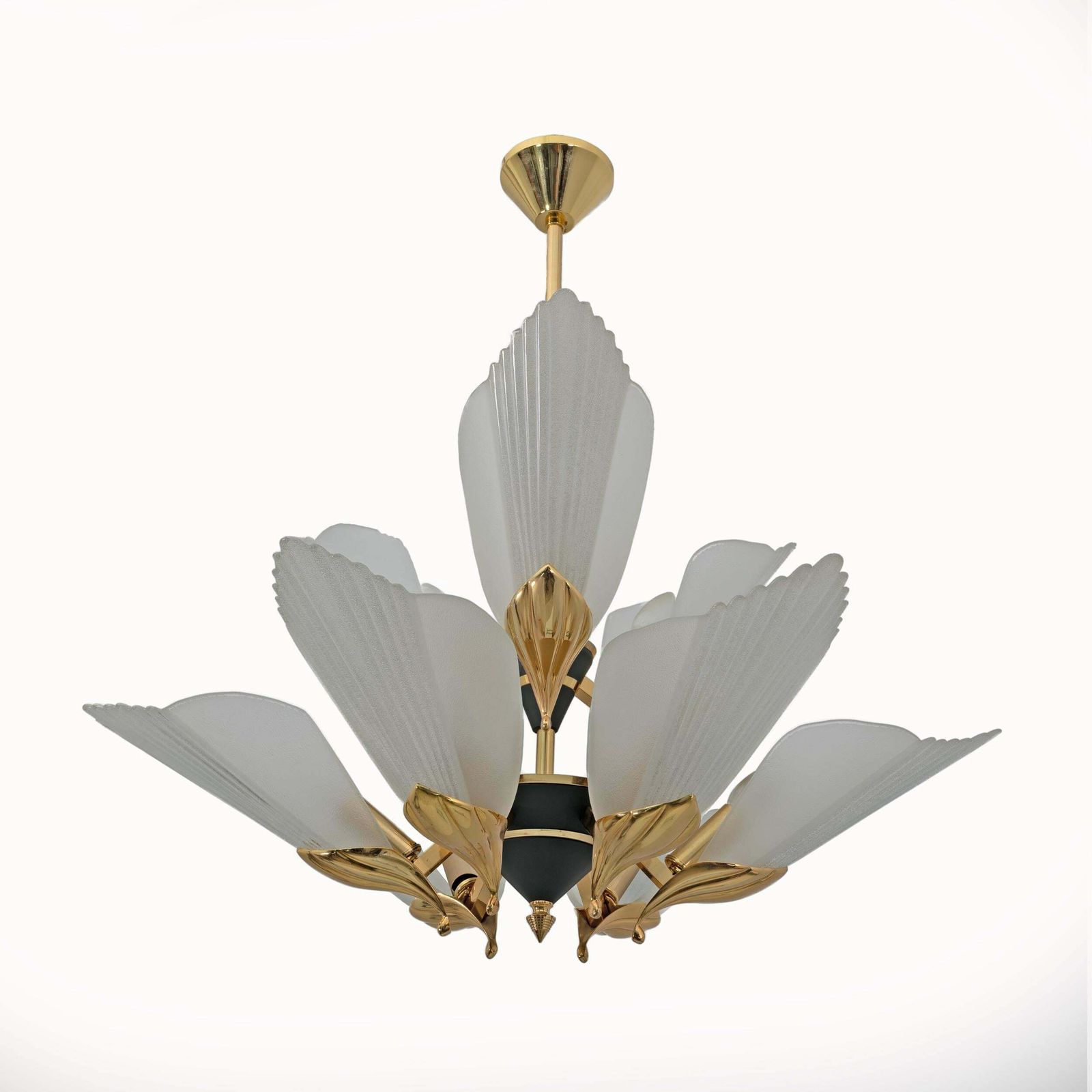 Nine Light Chandelier Brass And Acid Etched Glass By F. Fabbian, 1980s photo furniture