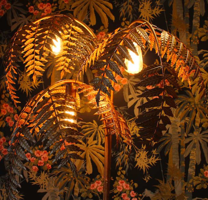 Antique Gold Palm Leaf Floor Lamp photo for sale