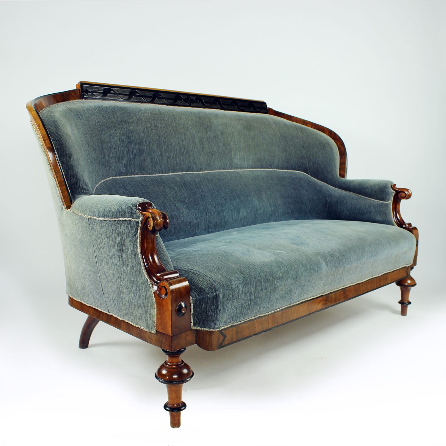 Unique Biedermeier Sofa In Original Fabric And Walnut Veneer, Vienna, Austria Circa 1825 photo buy