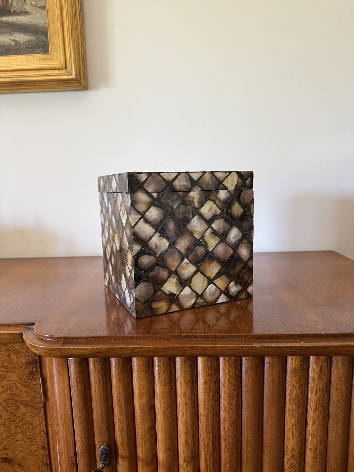 Mid Century Mother Of Pearl Flakes Ice Bucket, Italy 1950s photo Home Decor