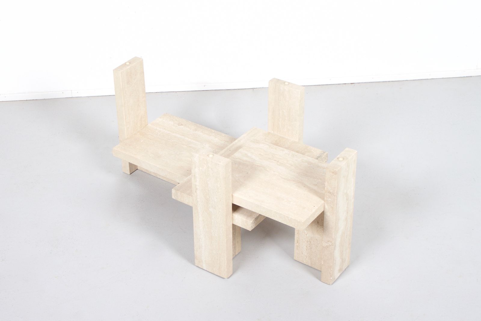 Willy Ballez Travertine And Glass Coffee Table, Belgium photo for sale