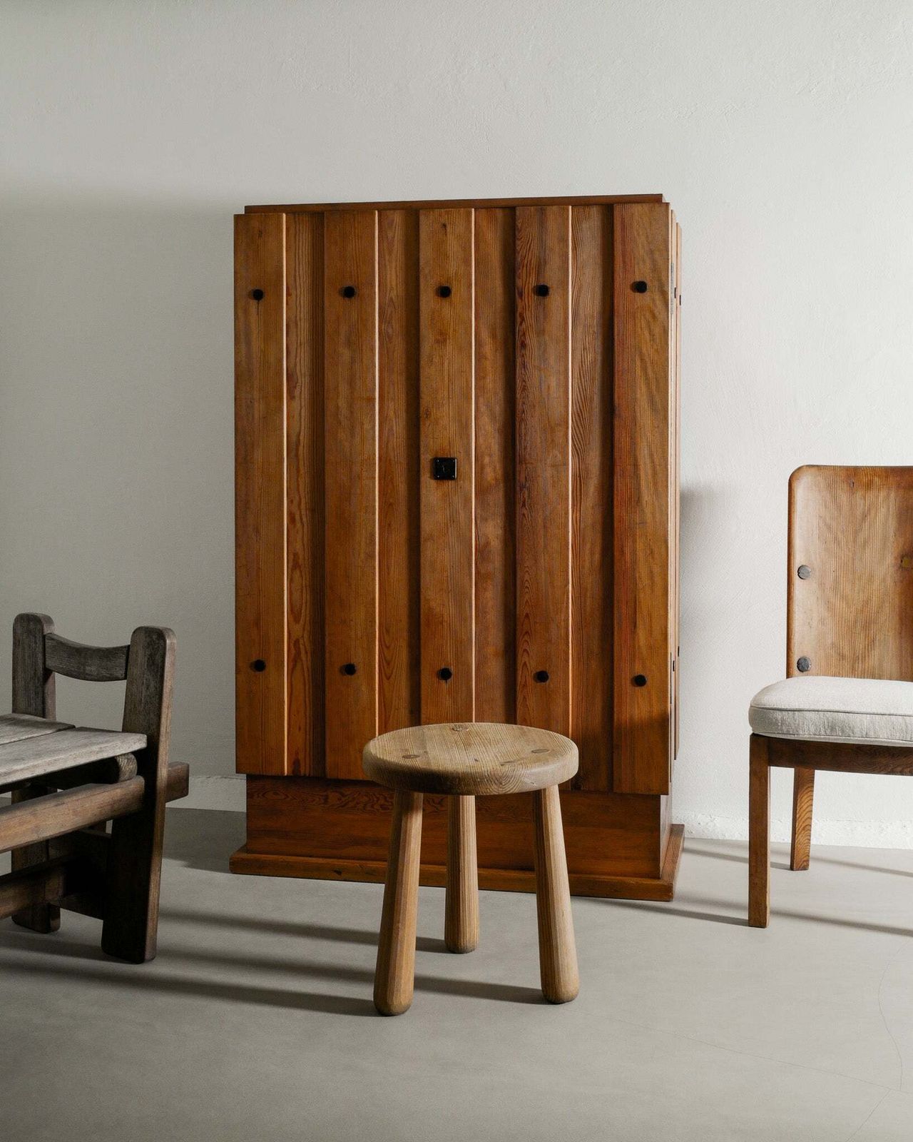 Vintage Swedish Modern Wooden "Lovö" Cabinet In Stained Pine & Iron By Axel Einar Hjorth For Nordiska Kompaniet, 1930s photo vintage