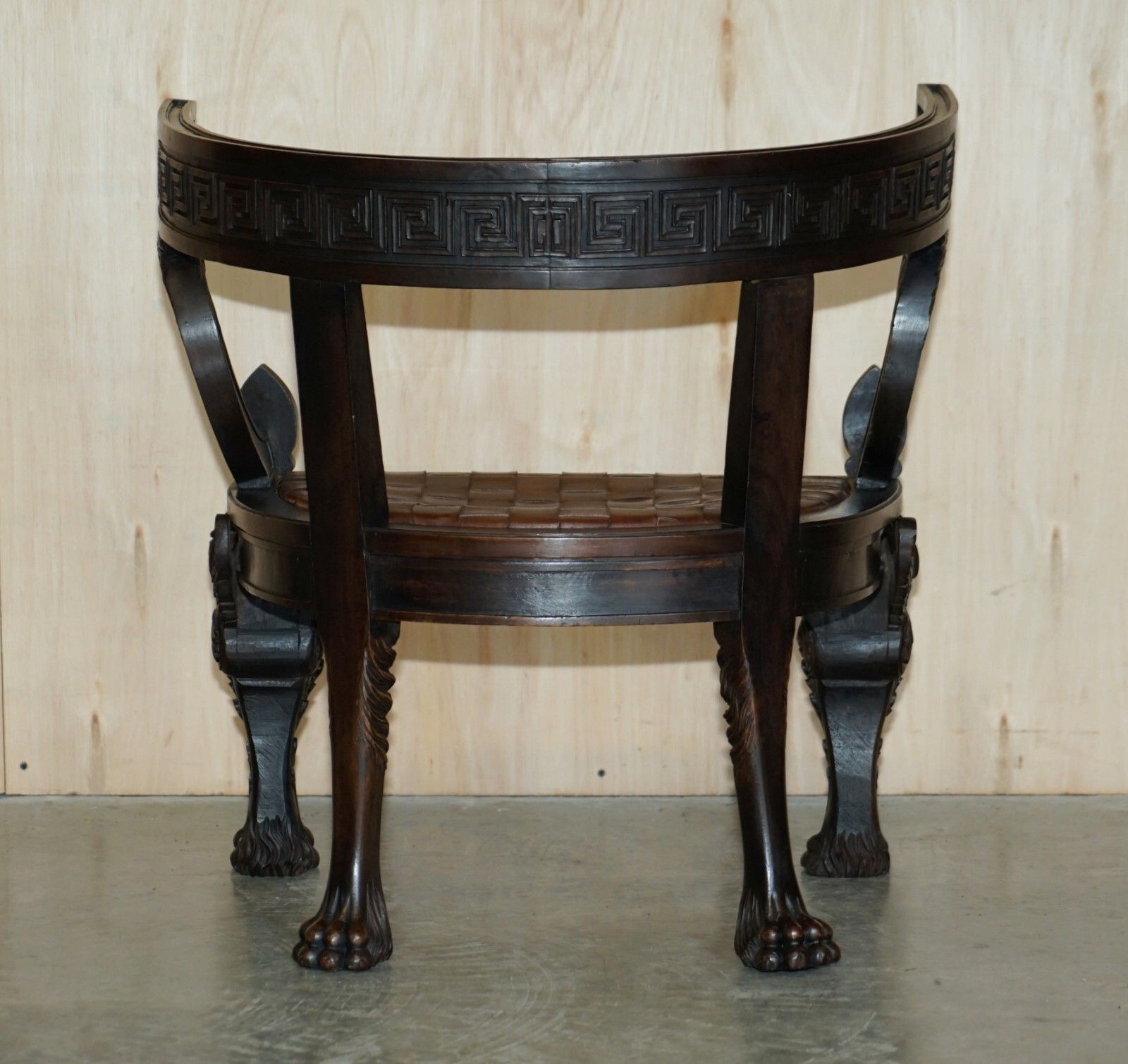 40000.0 Pair Of Important Original Antique Klismos Armchairs Carved Lions Woven Leather photo