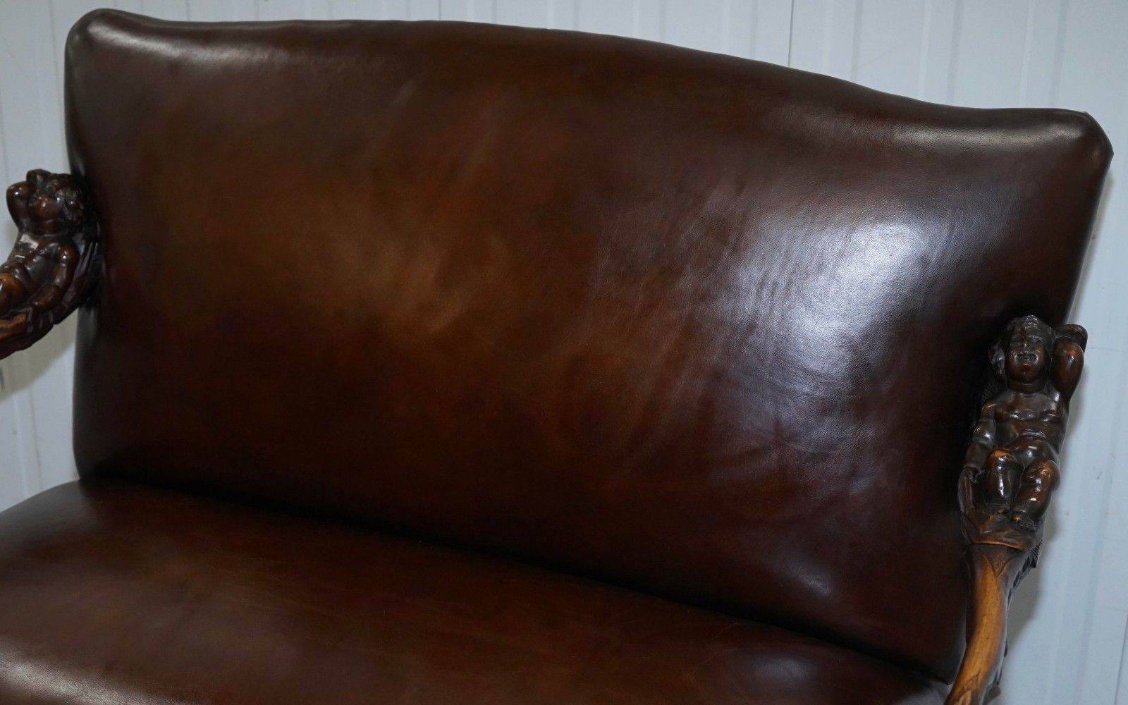 1850 Palatial Venetian Carved Walnut Leather Bench Valentino Panciera Besarel photo vinterior