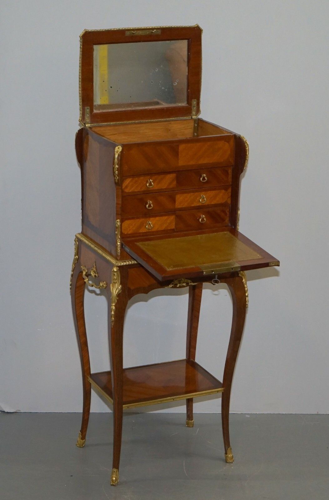 photo furniture Stamped Alfred Beurdeley Tulip & King Wood Bronze Jewellery Casket On Stand