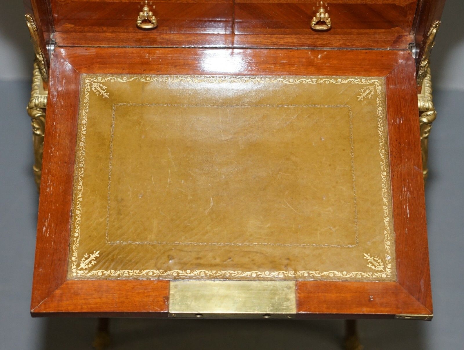 Furniture Stamped Alfred Beurdeley Tulip & King Wood Bronze Jewellery Casket On Stand photo
