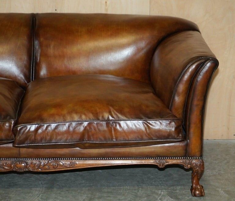 Fine Victorian Howard & Son's Claw & Ball Feet Brown Leather Chesterfield Sofa photo Furniture