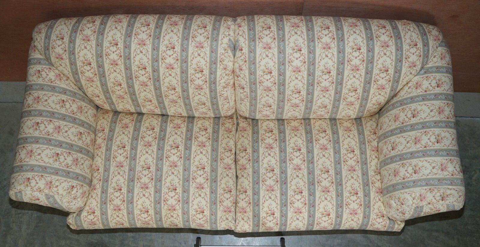 photo furniture Antique Howard & Sons Portarlington Large Sofa Original Ticking Upholstery