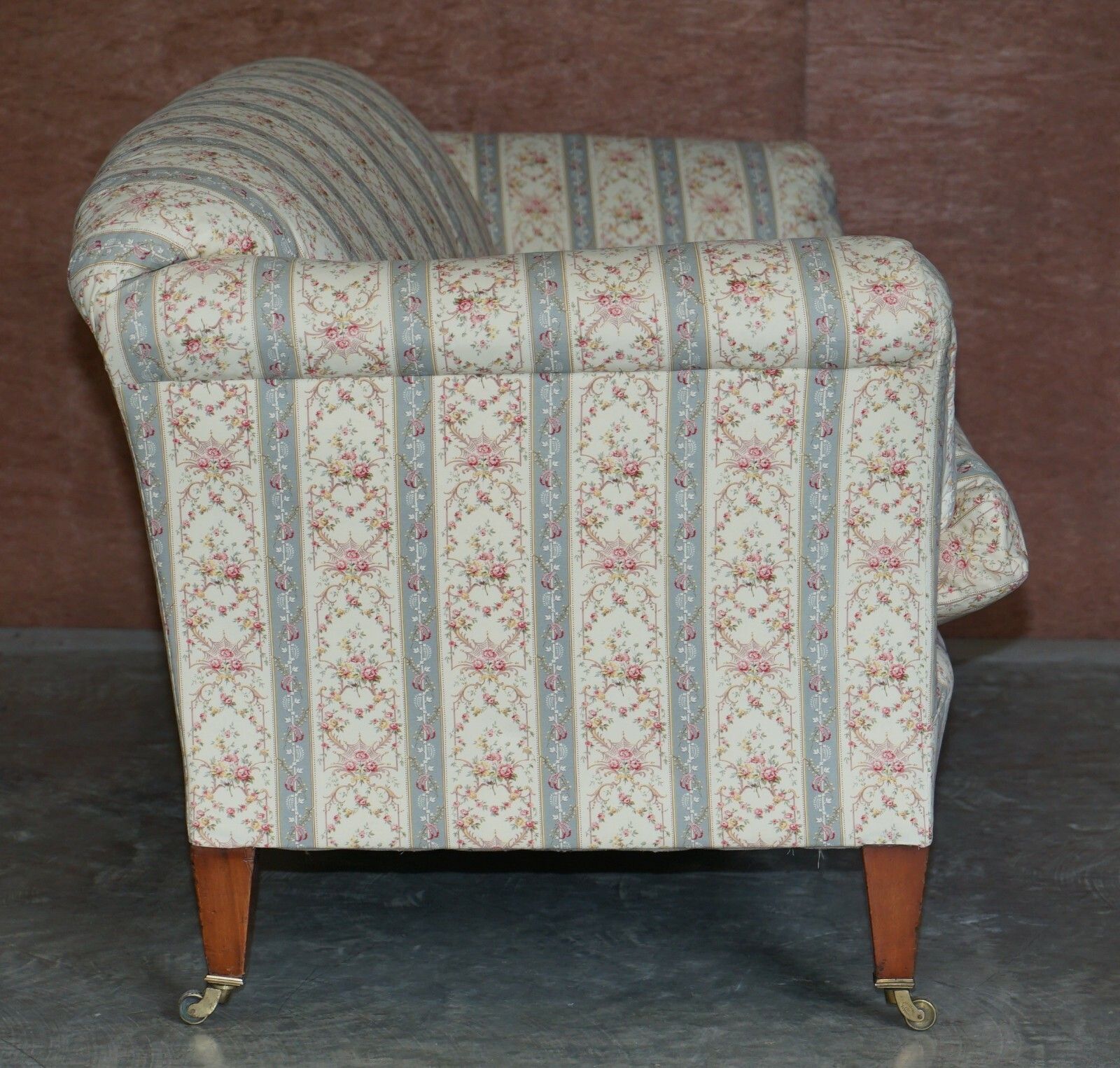 Furniture Antique Howard & Sons Portarlington Large Sofa Original Ticking Upholstery photo