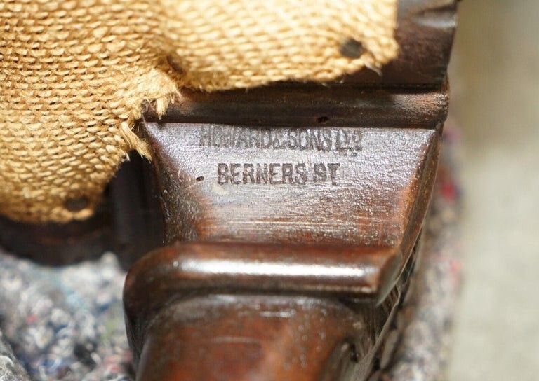 Furniture Huge Restored Antique Victorian Howard & Son's Brown Leather Chesterfield Sofa photo