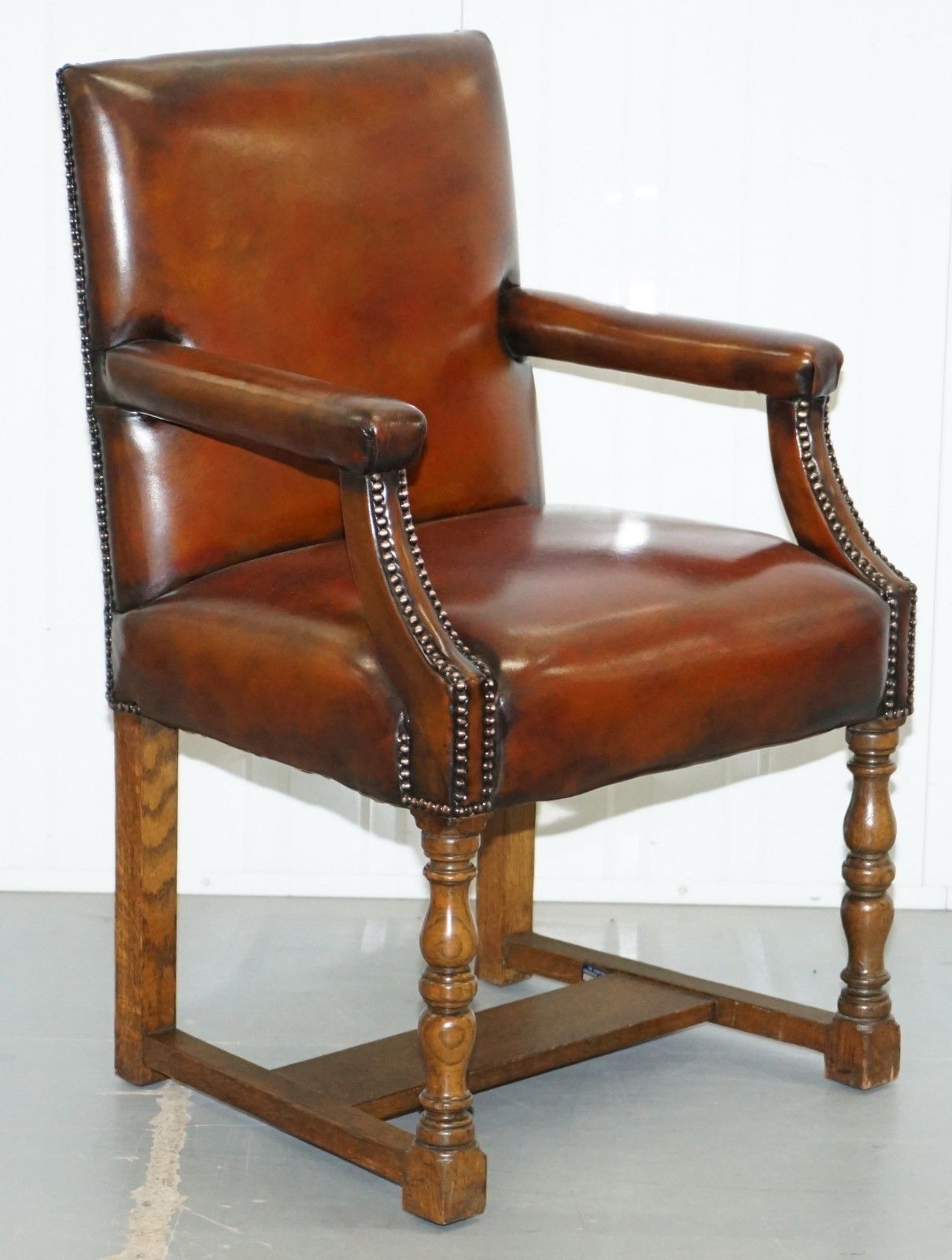 20000.0 8 Howard & Son's Stamped Circa 1900 Brown Leather Carver Gainsborough Armchairs photo