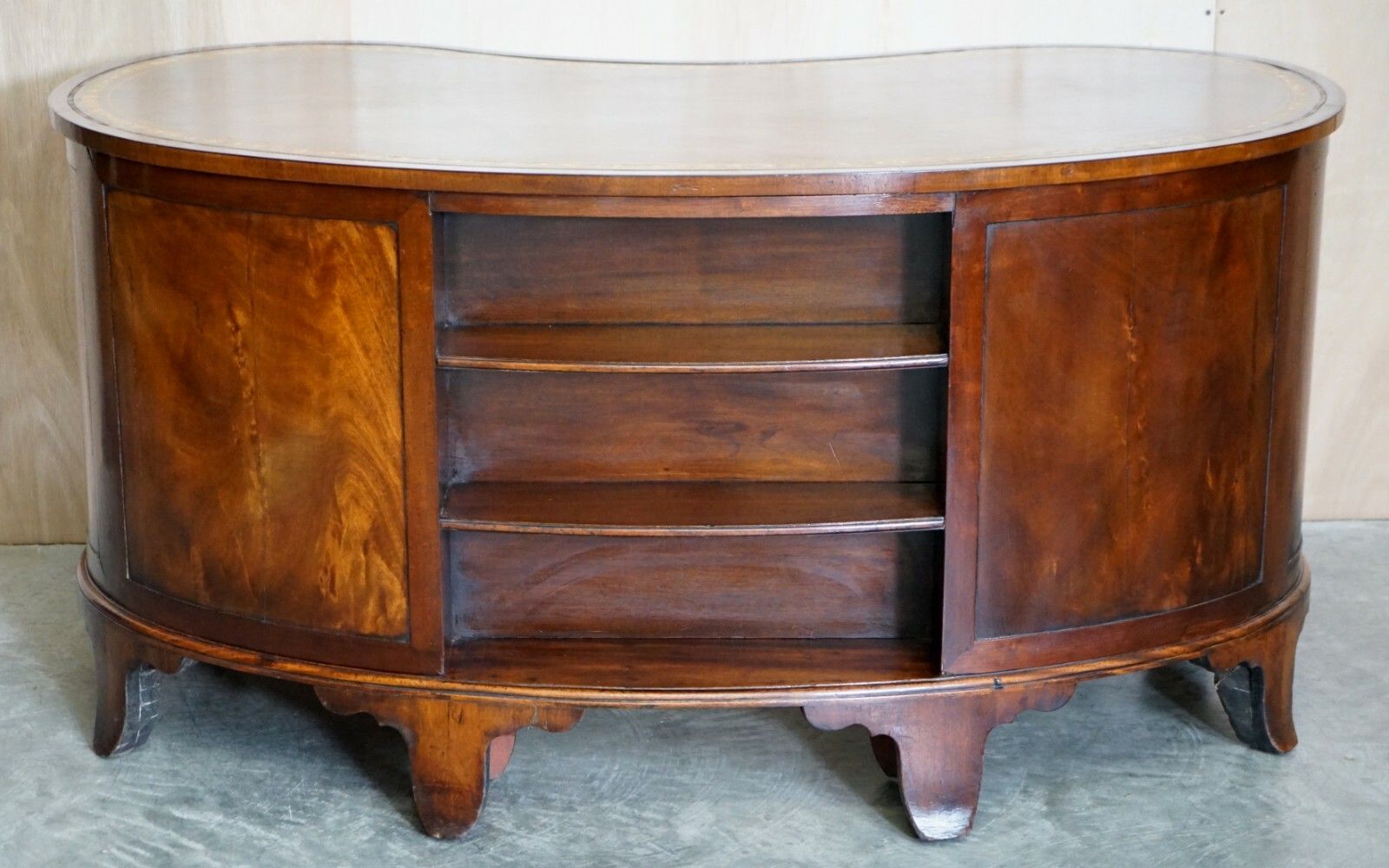 Important Fully Restored Antique Victorian Bookcase Back Leather Top Kidney Desk photo vintage
