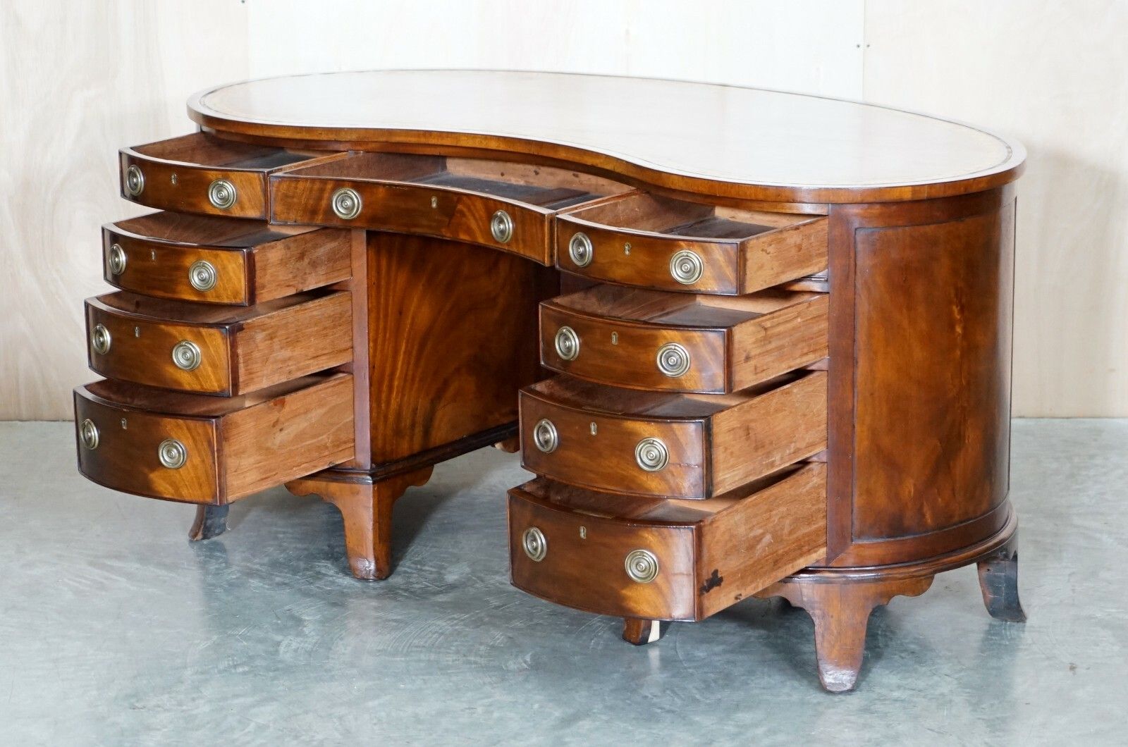 photo for sale Important Fully Restored Antique Victorian Bookcase Back Leather Top Kidney Desk