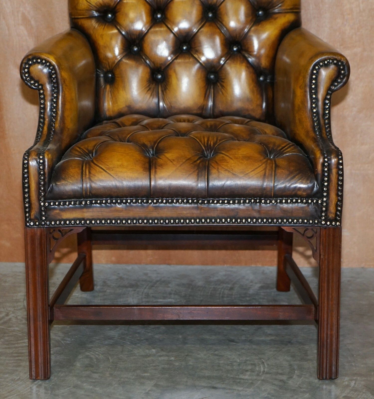 Eight Restored Brown Leather Thomas Chippendale Chesterfield Club Armchairs 8 photo vintage