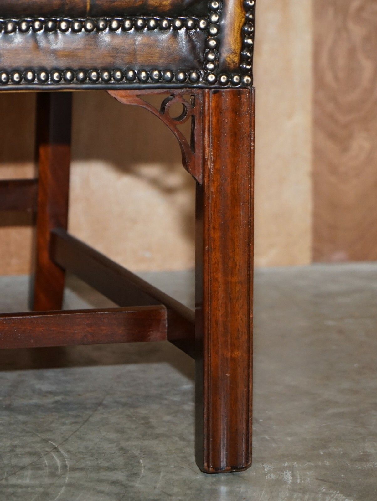 photo for sale Eight Restored Brown Leather Thomas Chippendale Chesterfield Club Armchairs 8