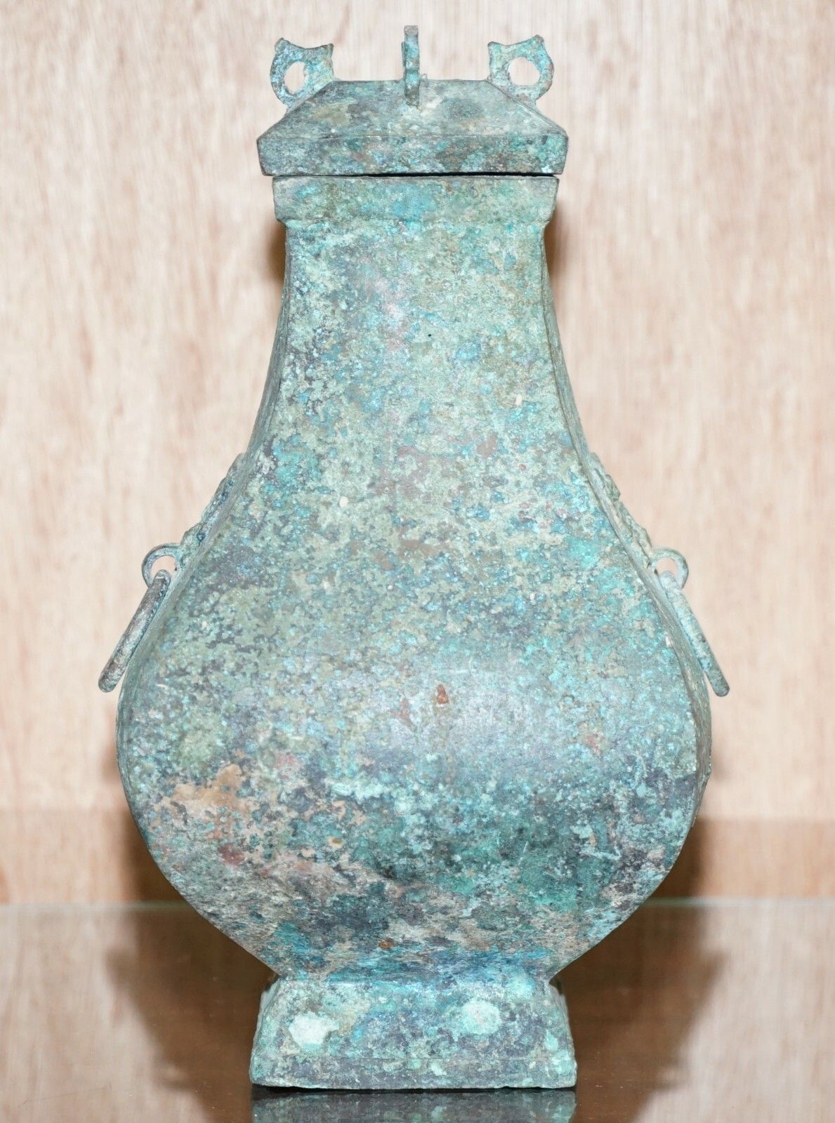 Fanghu Han Dynasty 206bc 220ad Chinese Bronze Ritual Wine Vessel Jug & Cover photo furniture
