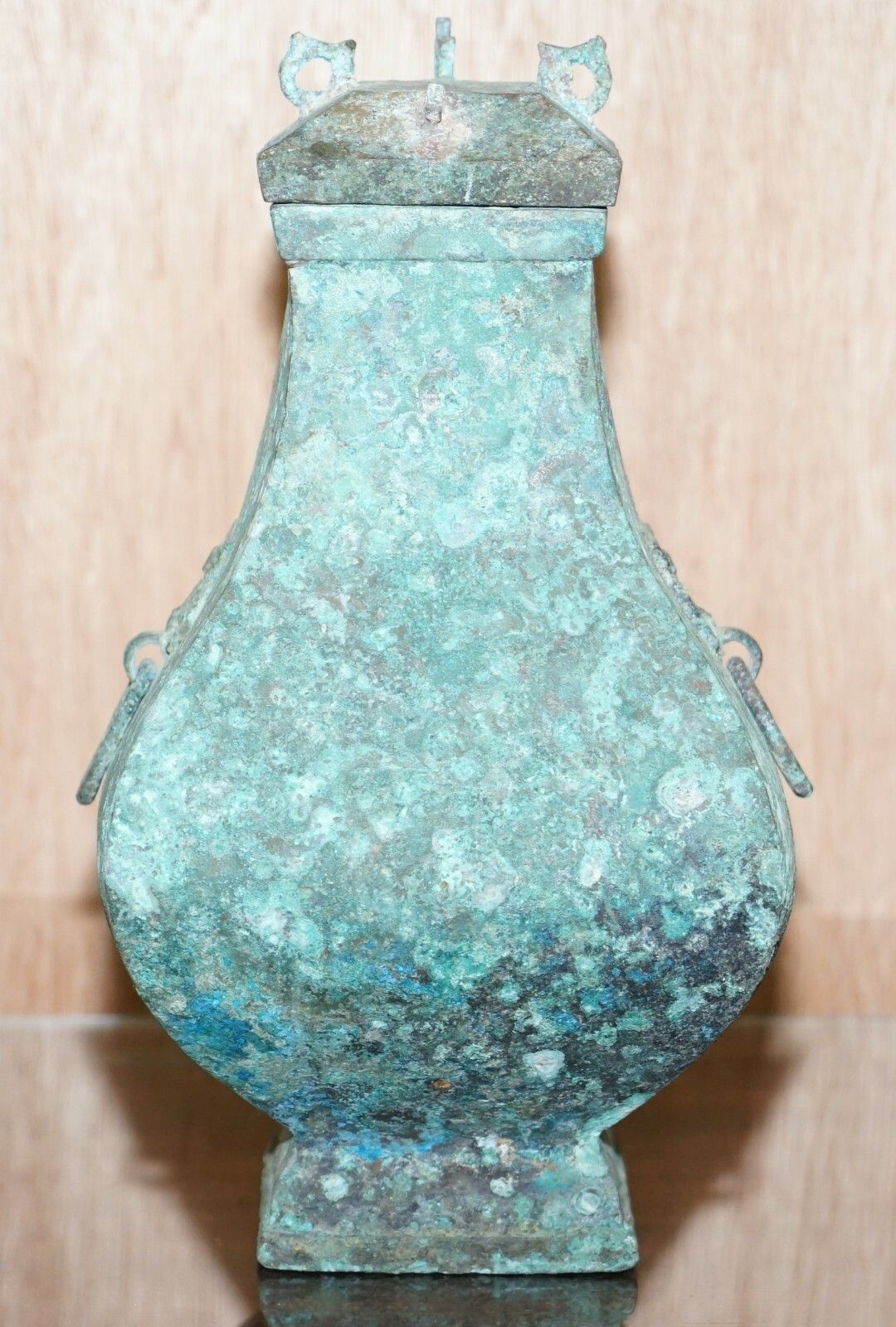 Fanghu Han Dynasty 206bc 220ad Chinese Bronze Ritual Wine Vessel Jug & Cover photo vinterior