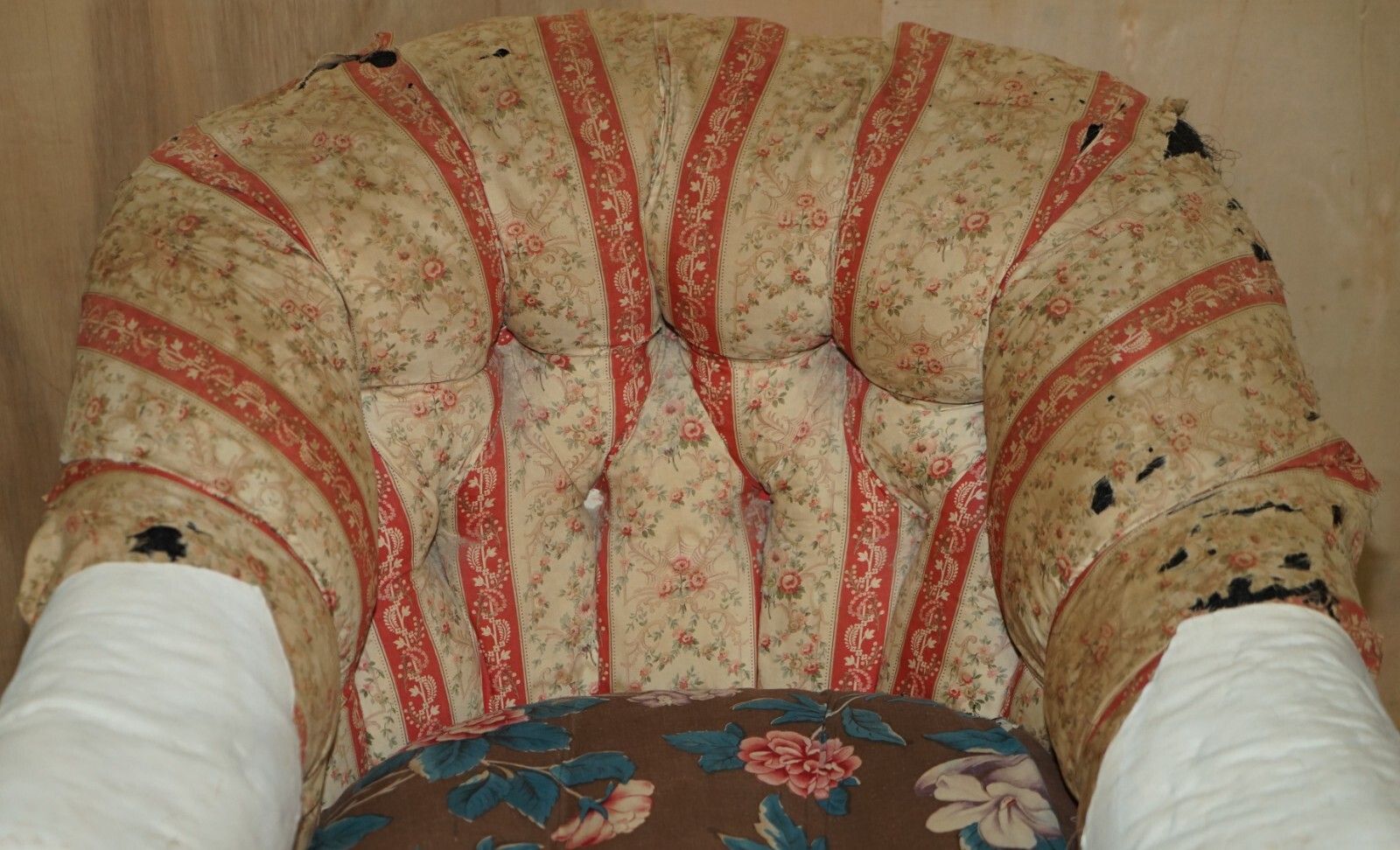 Pair Of Antique Original Ticking Fabric Howard & Son's Chesterfield Armchairs photo Furniture