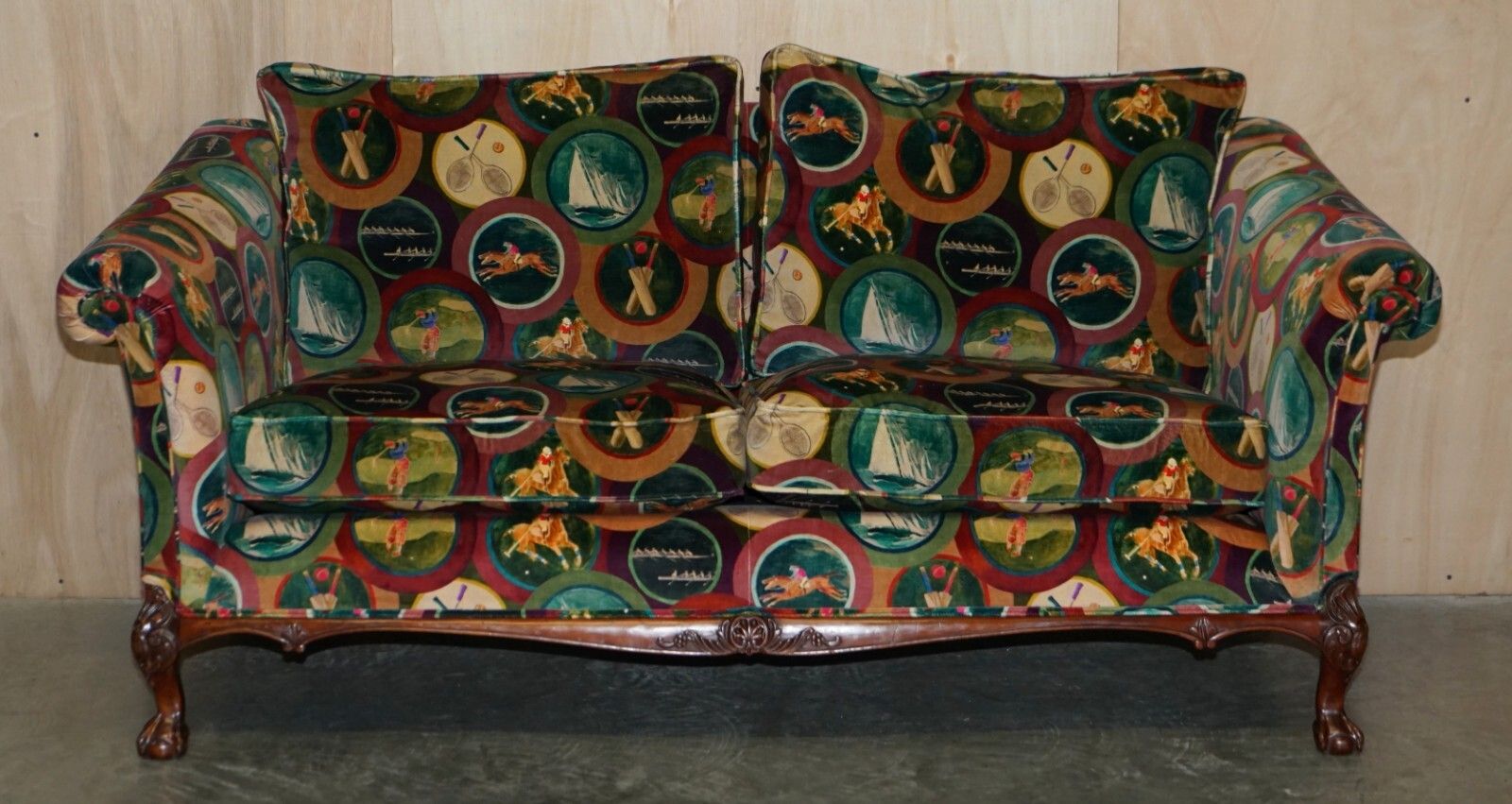 Brand New Mulberry Silk Velvet Sporting Life Howard Style Claw & Ball Feet Sofa photo for sale