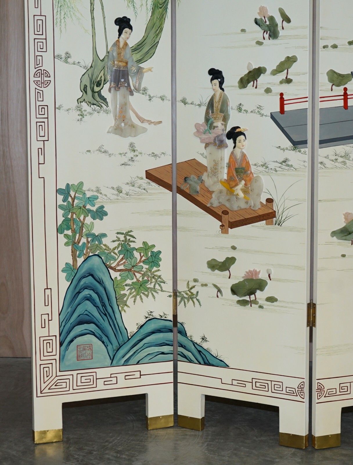 Rare & Collectable Antique Chinese Export Hardstone Folding Screen Room Divider photo buy