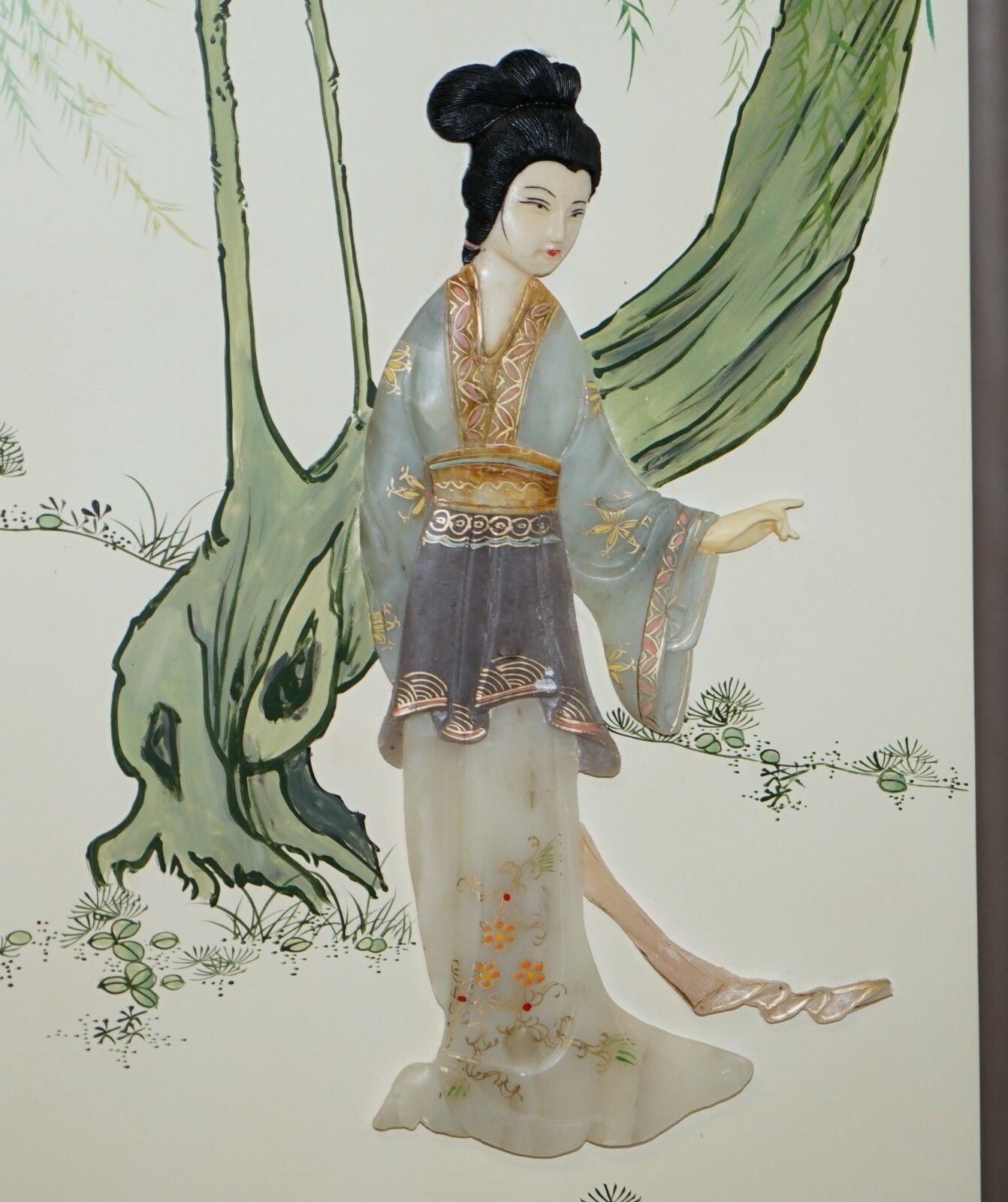 Rare & Collectable Antique Chinese Export Hardstone Folding Screen Room Divider photo vintage