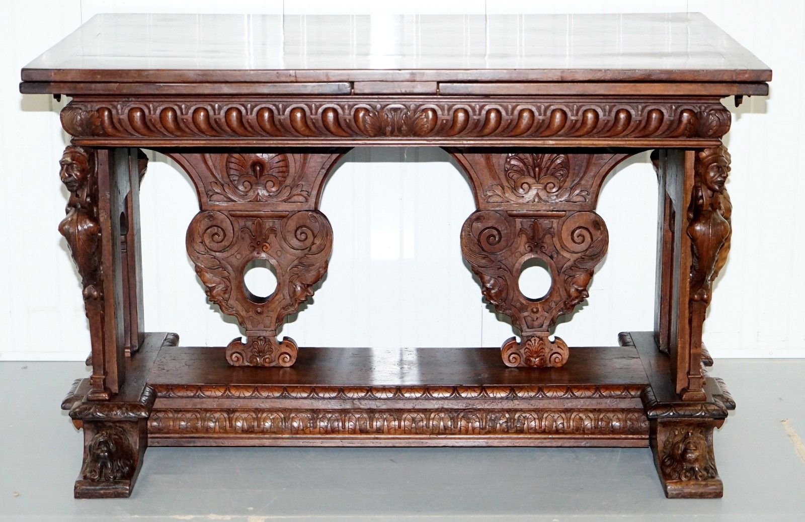 Rare 18th Century French Walnut Renaissance Extending High Table Heavily Carved photo Furniture