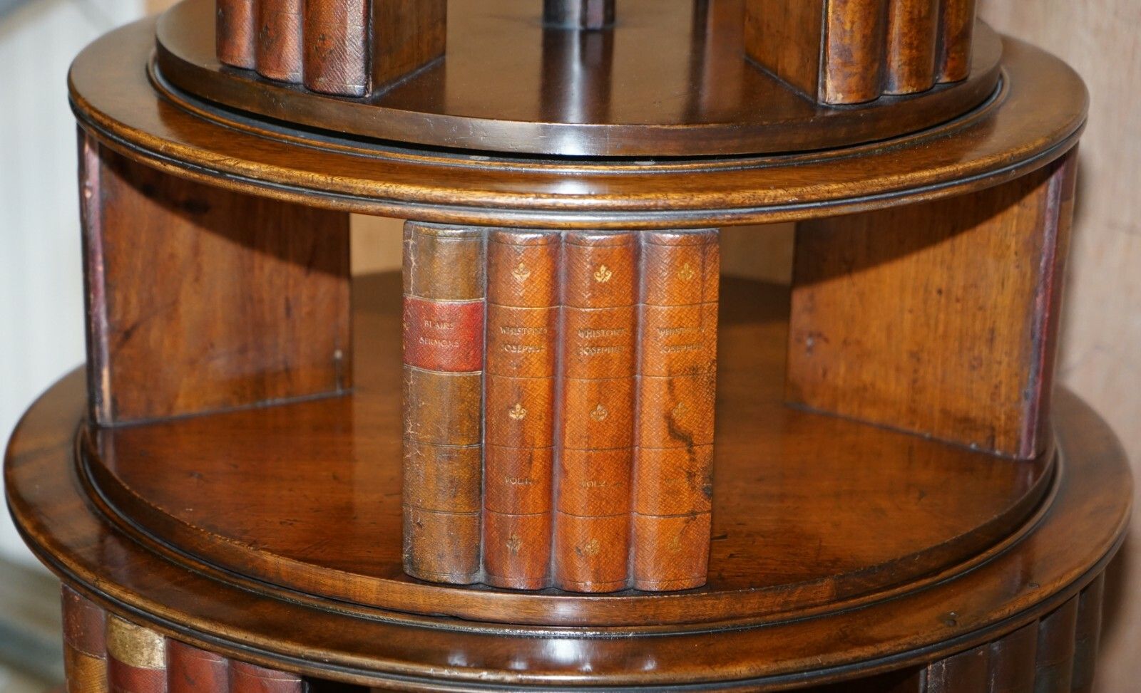 Restored Regency Circa 1810 Revolving Mahogany Library Bookcase With Faux Books photo vintage