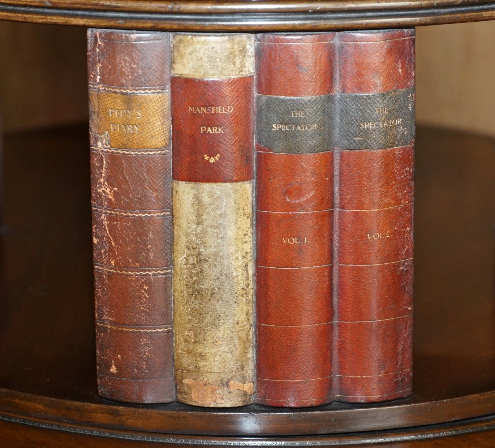 photo furniture Restored Regency Circa 1810 Revolving Mahogany Library Bookcase With Faux Books