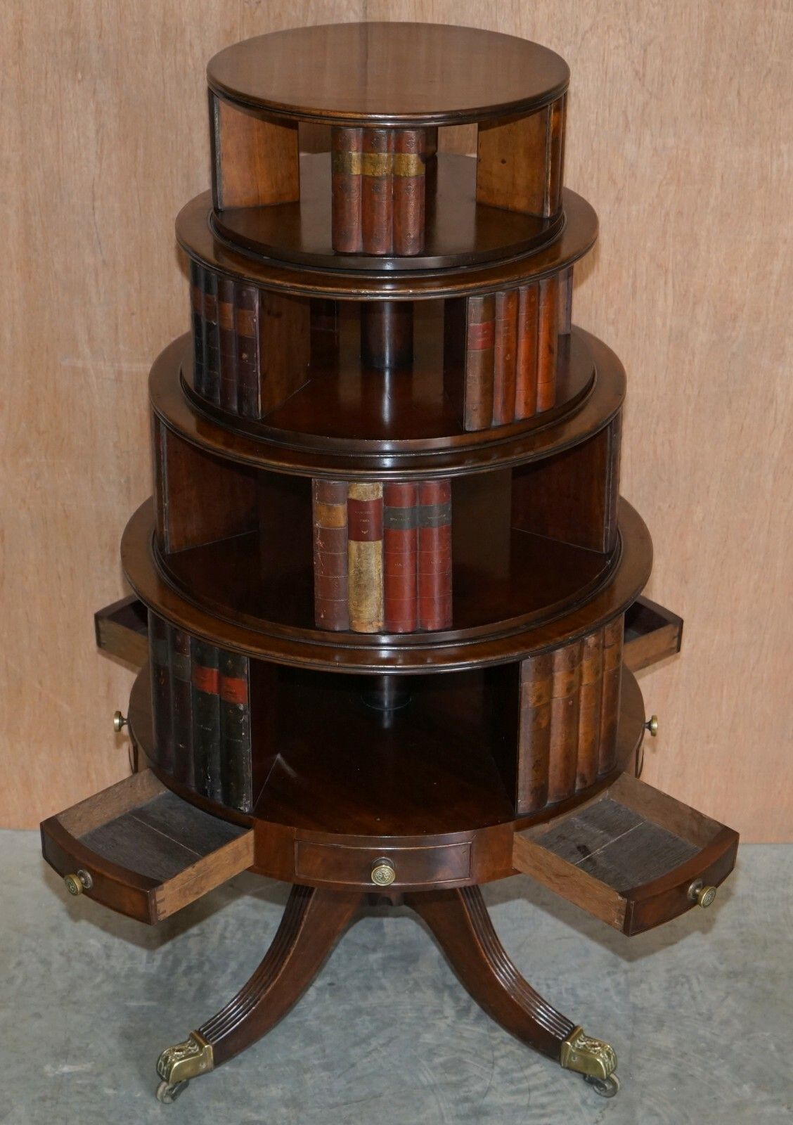 14000.0 Restored Regency Circa 1810 Revolving Mahogany Library Bookcase With Faux Books photo