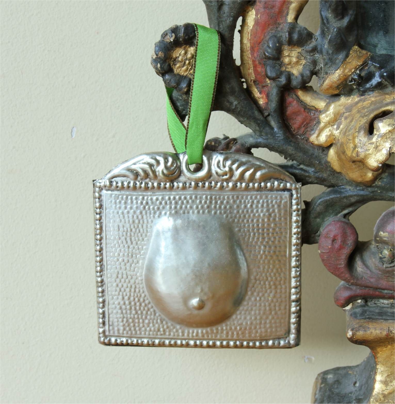 photo for sale Silver Plate Ladies Pregnant Belly Ex Voto. Religious Votive Offering.