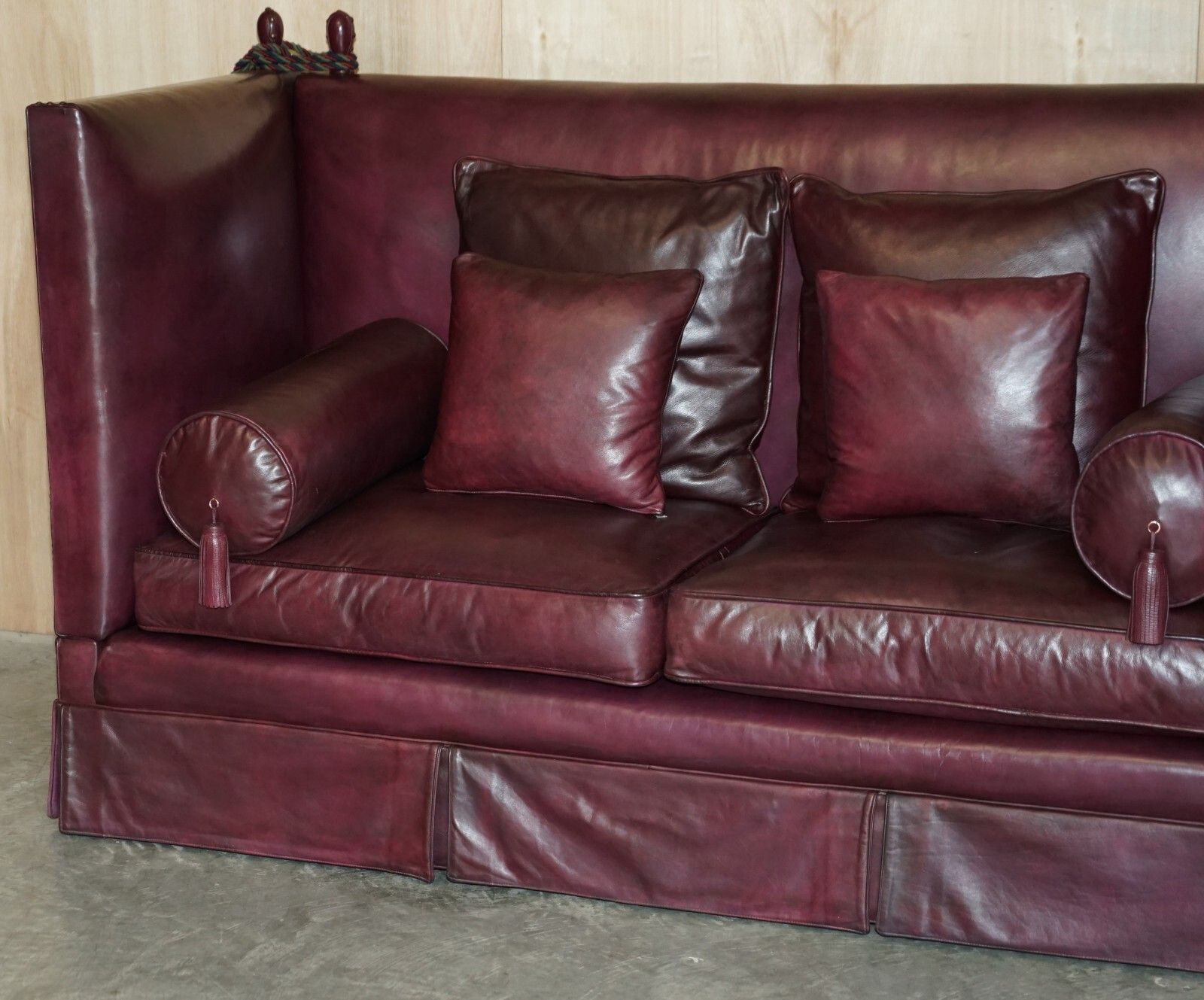 Fully Restored Antique Victorian Oxblood Knole Sofa Feather Filled Cushions photo for sale