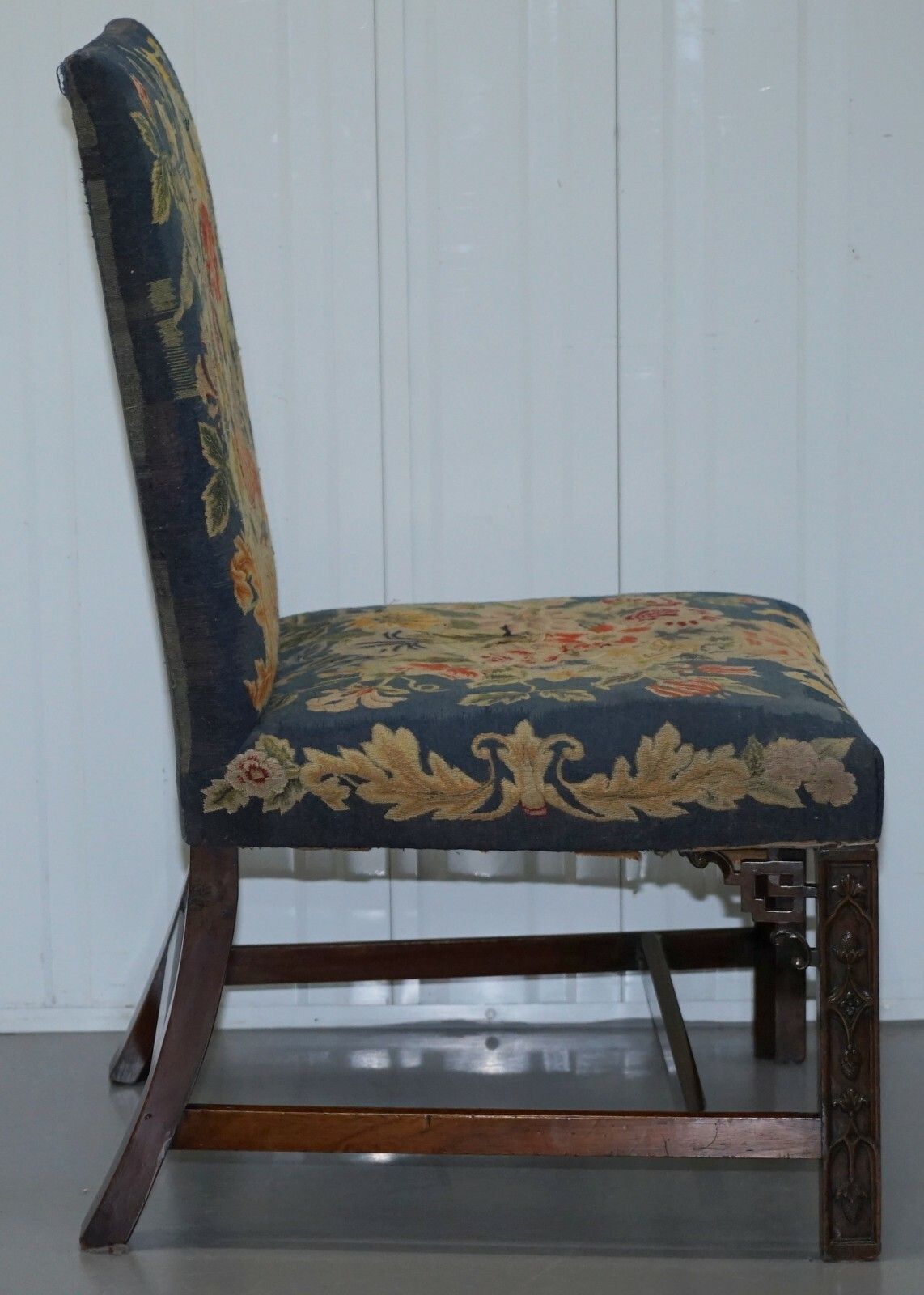 Rare Pair Of Thomas Chippendale Period 1760 Embroidered Chairs Ornately Carved photo vintage
