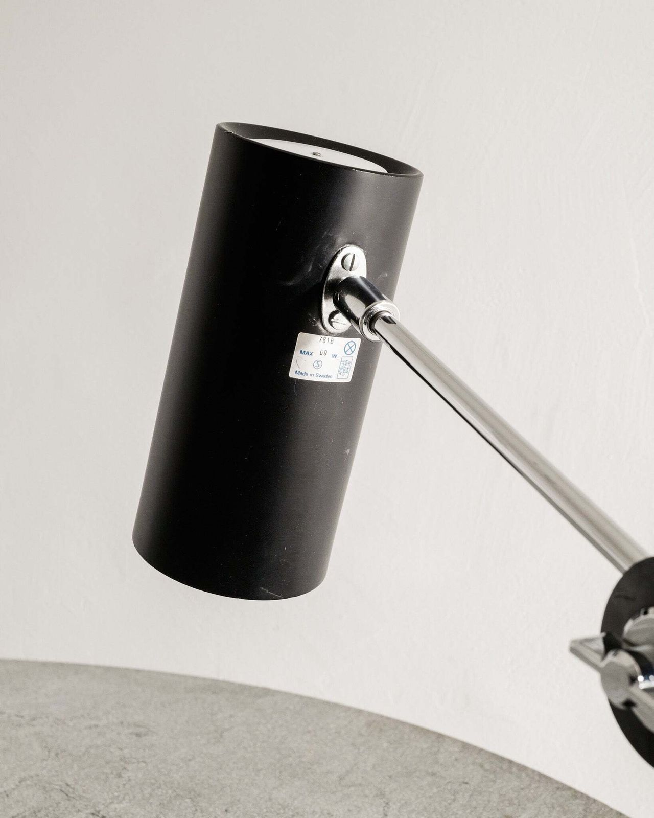 Swedish Mid Century "781b" Table Lamp In Chrome, Black Leather & Metal By Anders Pehrson For Ateljé Lyktan Sweden, 1960s photo vintage